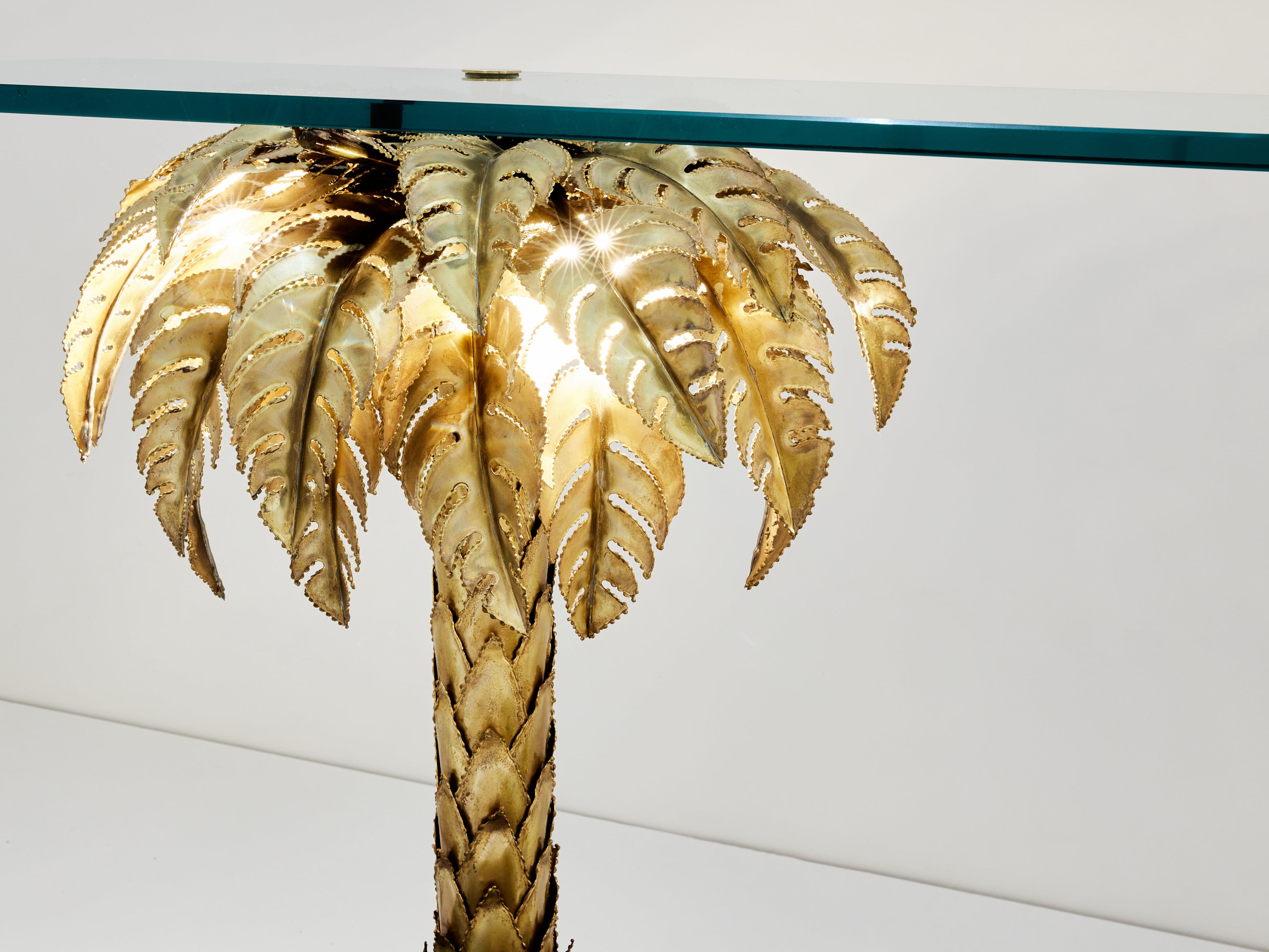 Maison Jansen brass palm tree console table 1970s