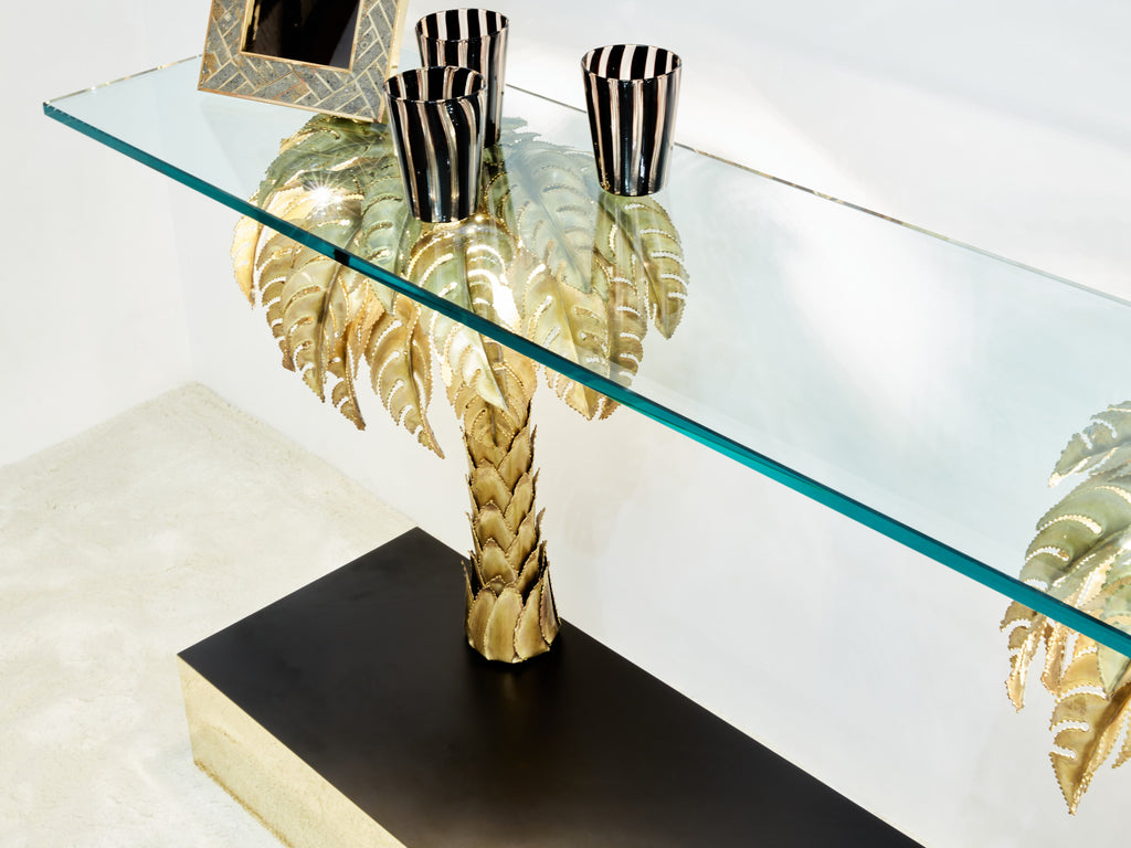 Maison Jansen brass palm tree console table 1970s