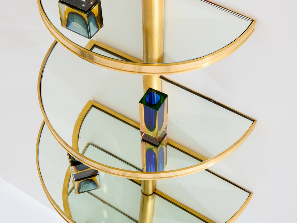 Maison Jansen demi-lune bronze and mirror shelving unit 1932