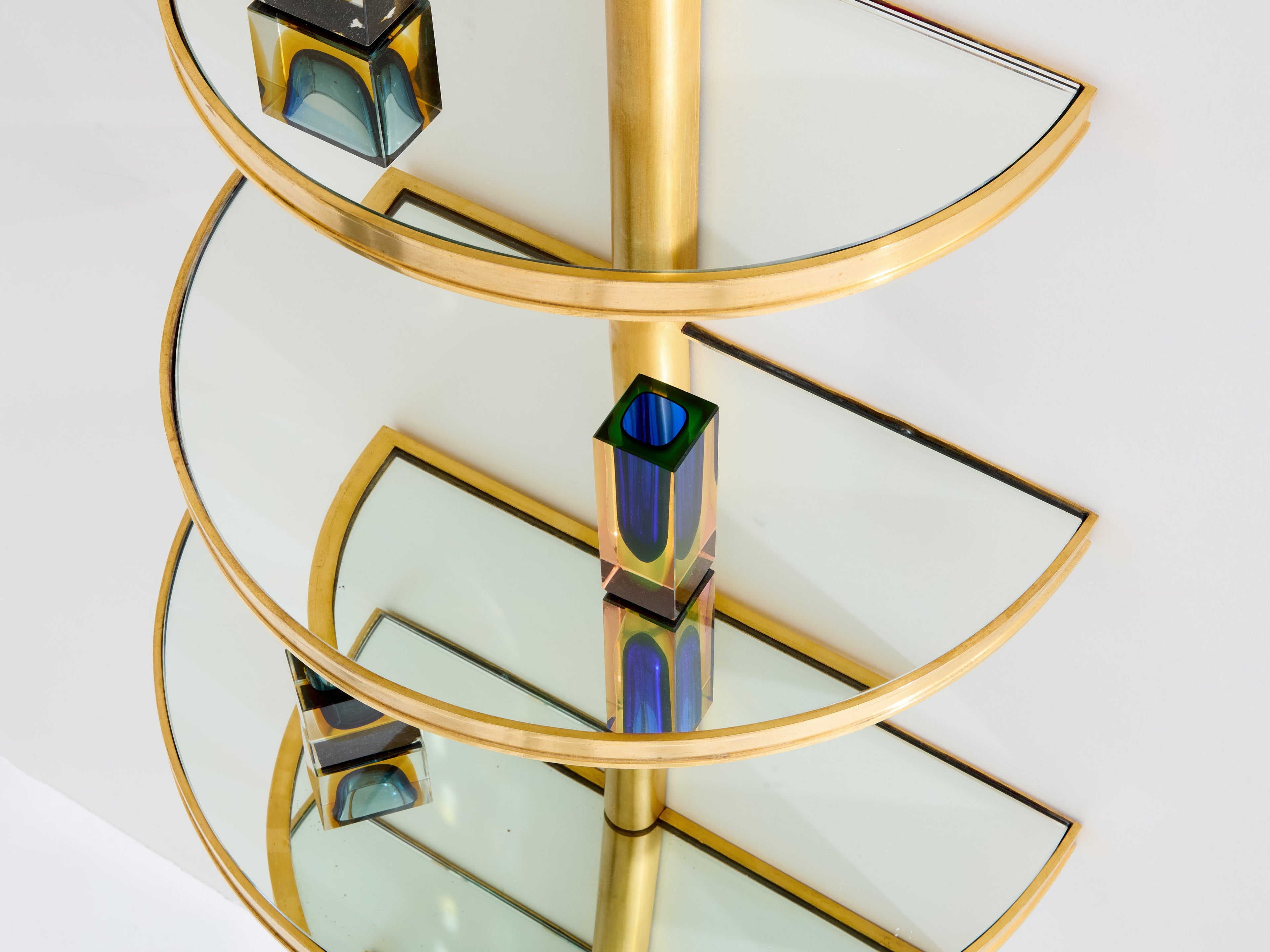 Maison Jansen demi-lune bronze and mirror shelving unit 1932