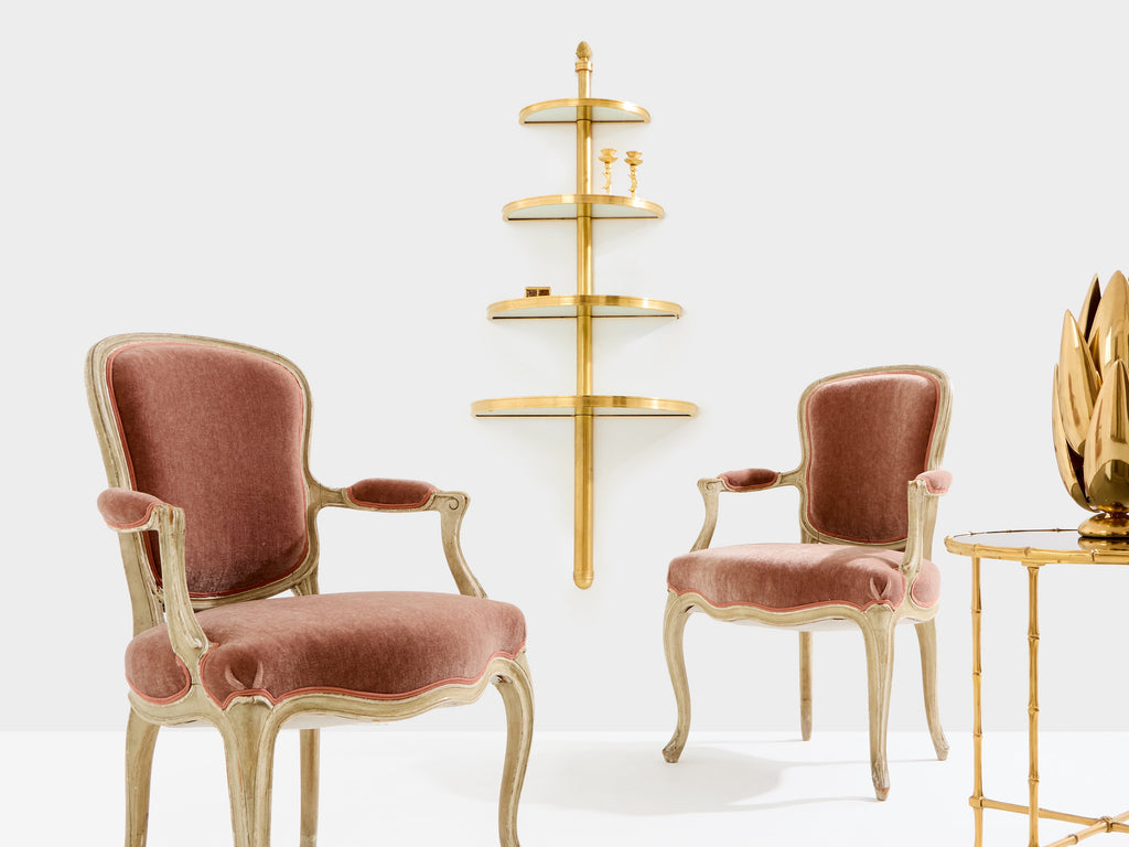Maison Jansen demi-lune bronze and mirror shelving unit 1932