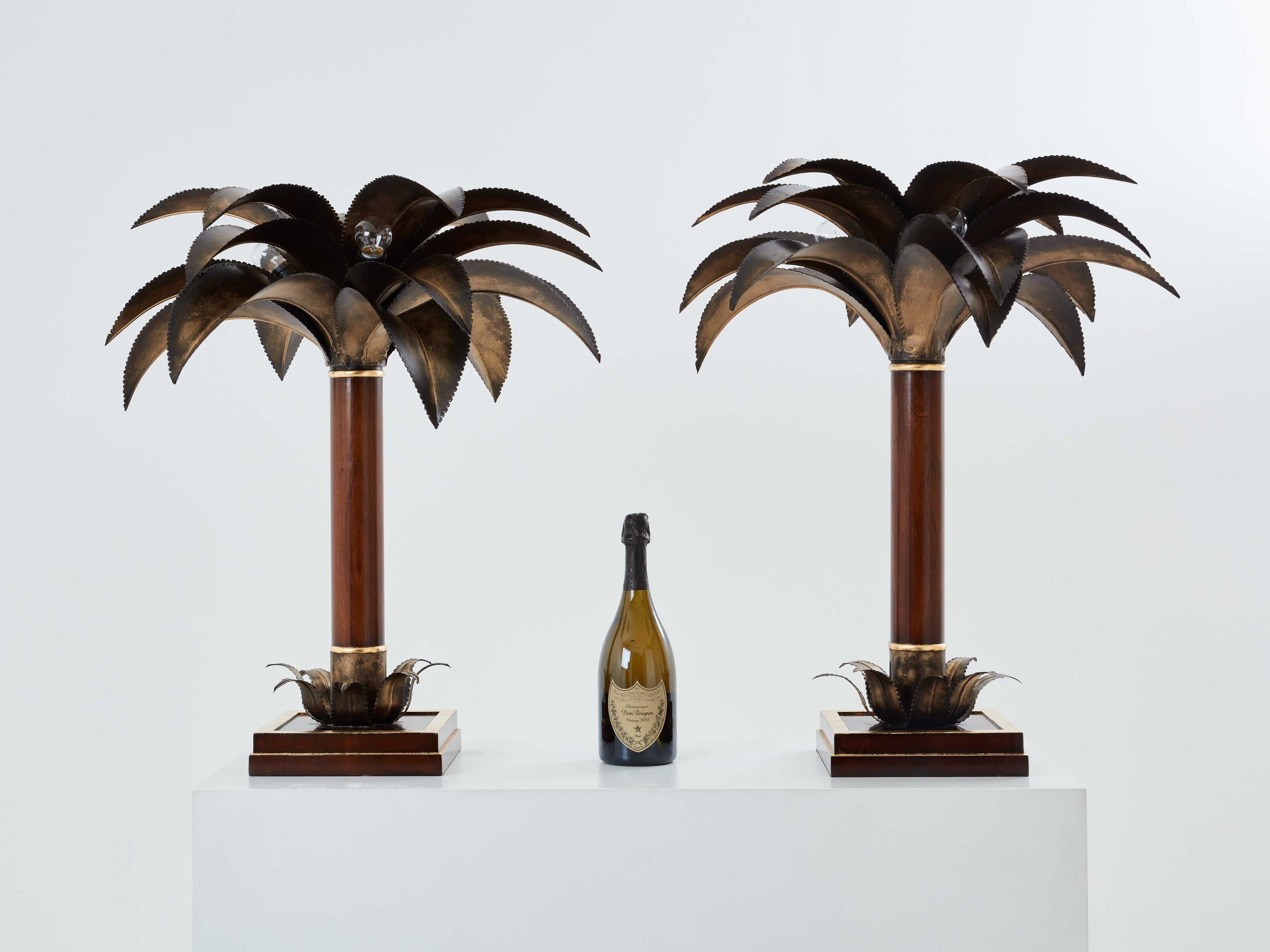 Maison Jansen early palm tree lamps mahogany bronze 1960