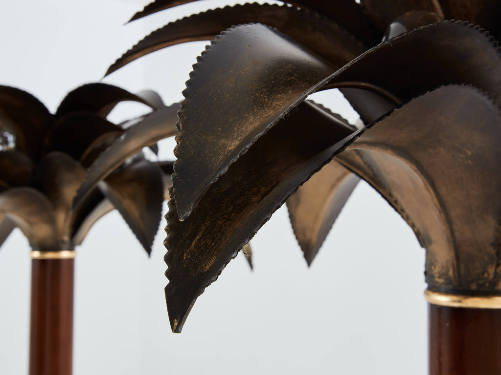Maison Jansen early palm tree lamps mahogany bronze 1960