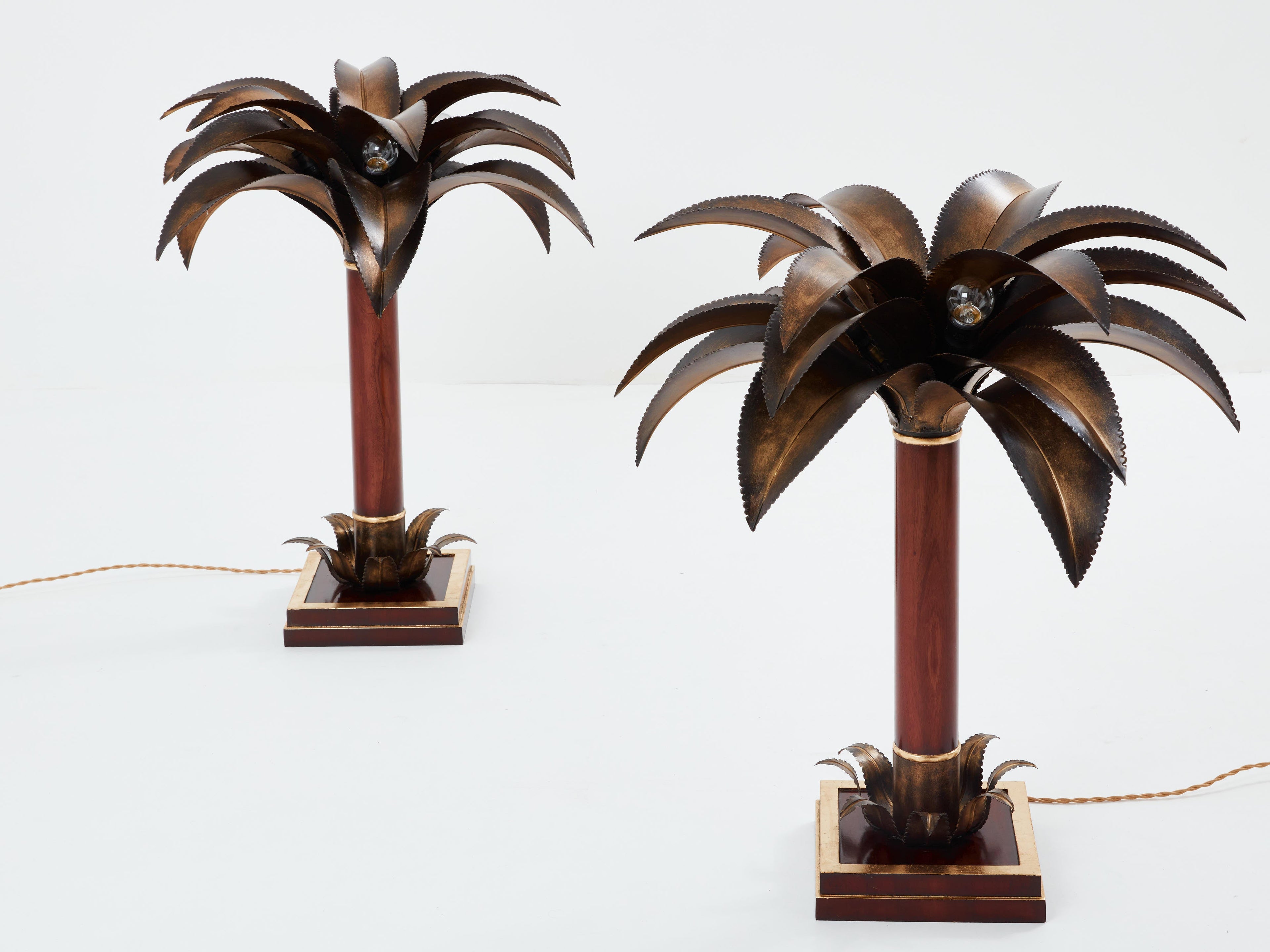 Maison Jansen early palm tree lamps mahogany bronze 1960
