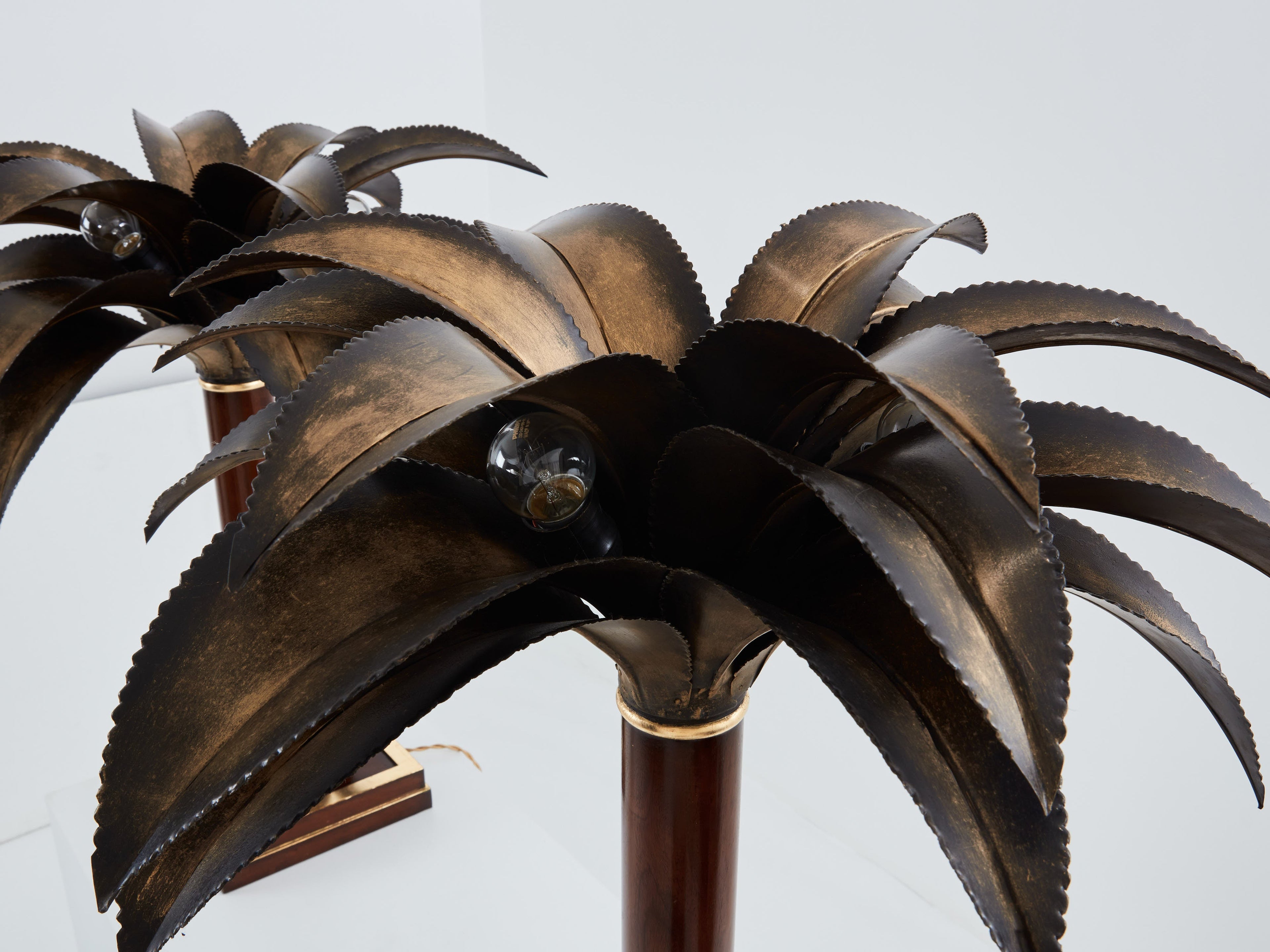 Maison Jansen early palm tree lamps mahogany bronze 1960