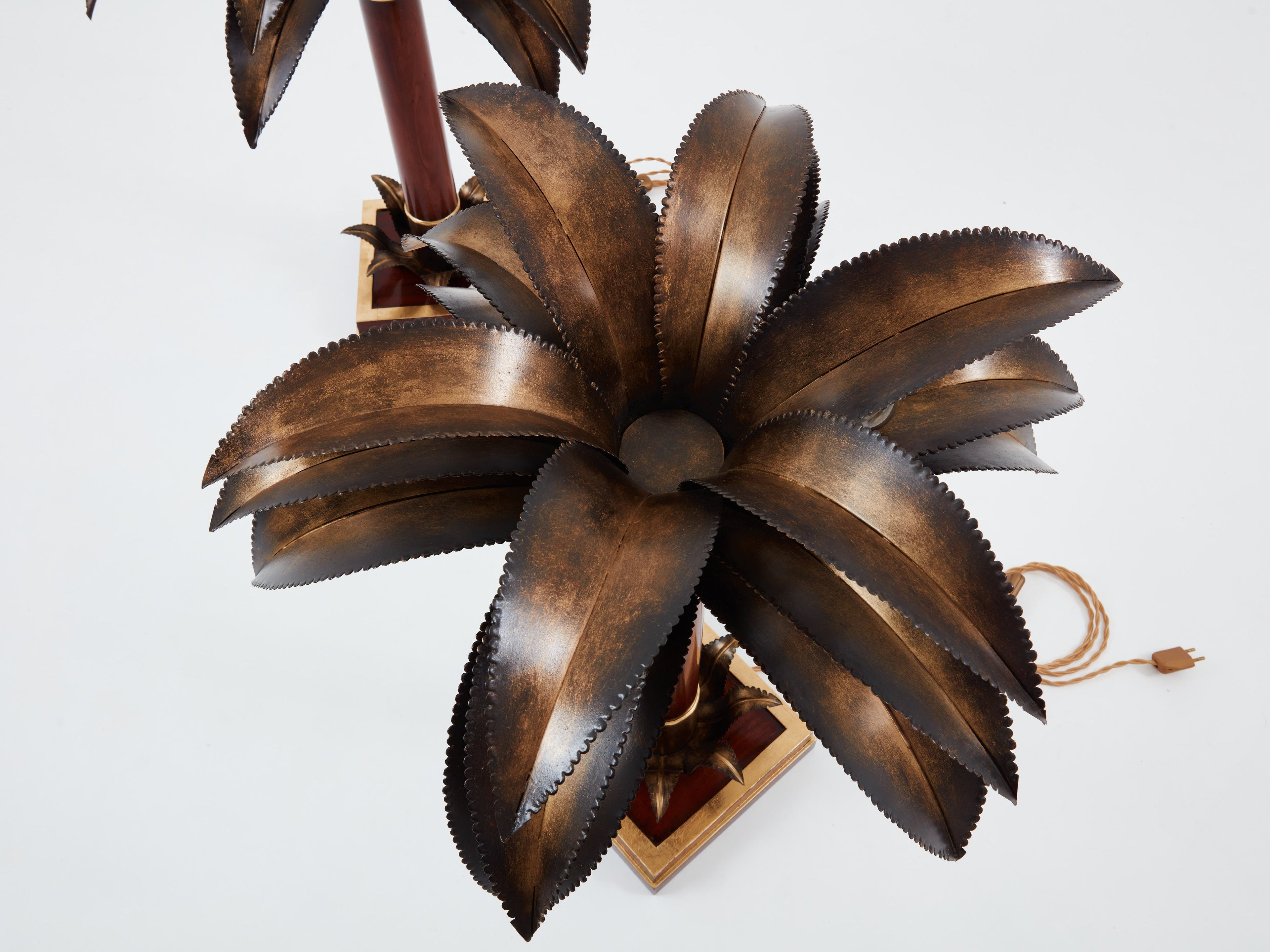 Maison Jansen early palm tree lamps mahogany bronze 1960