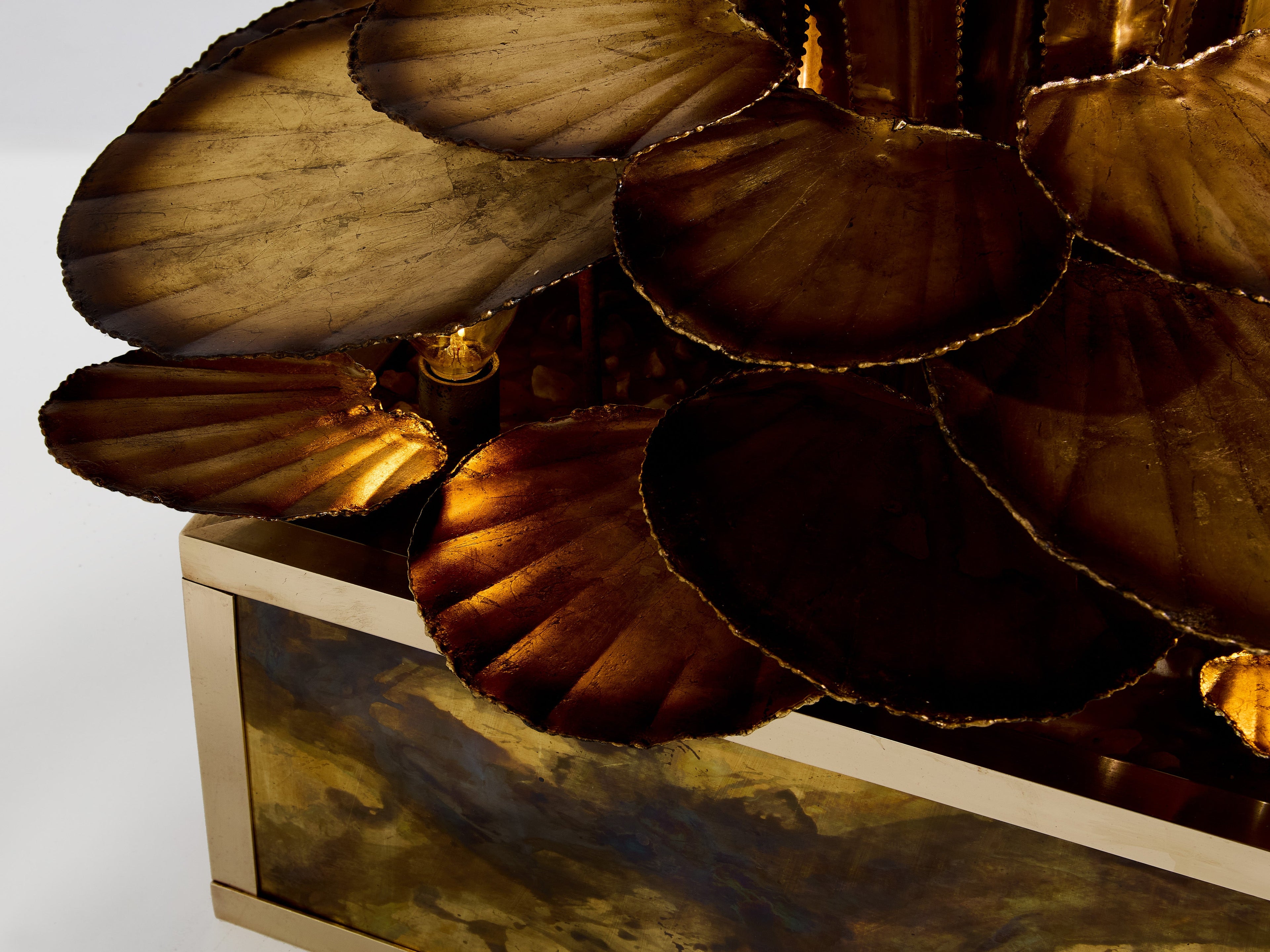 Maison Jansen pair of brass reeds water lilies floor lamps 1970s