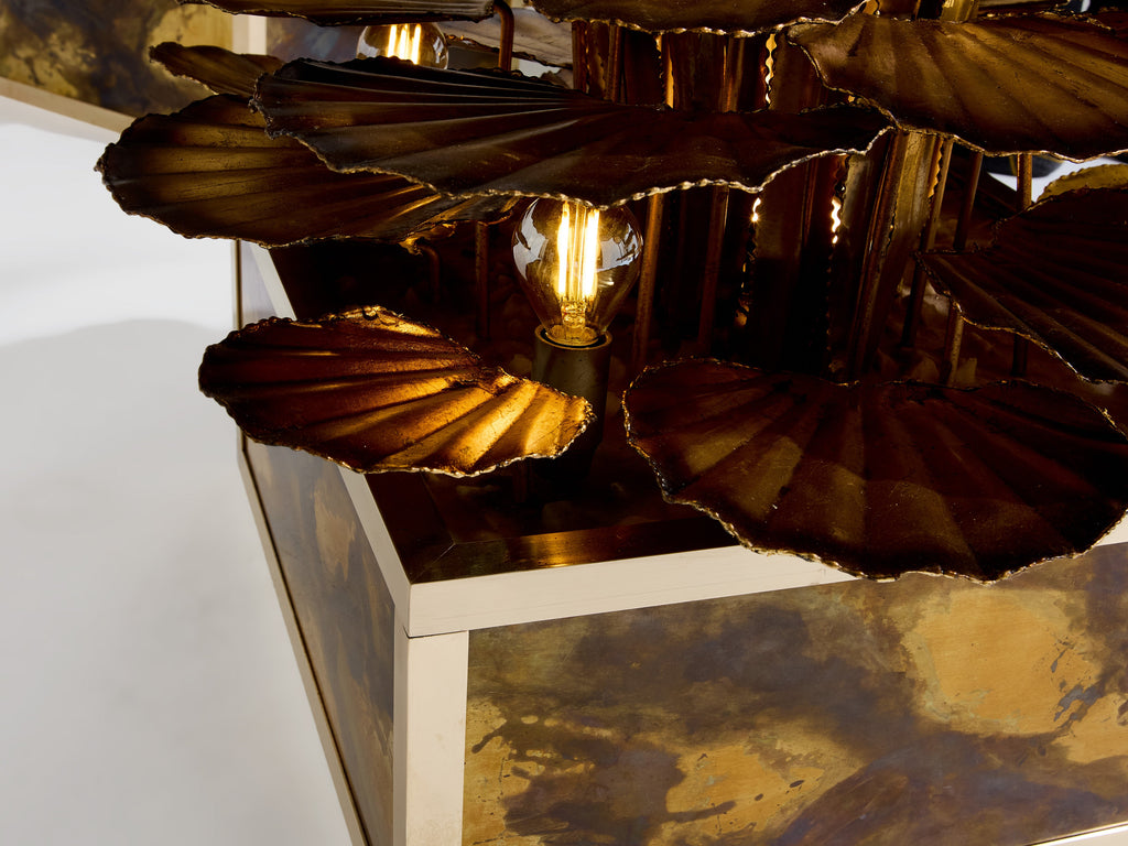Maison Jansen pair of brass reeds water lilies floor lamps 1970s