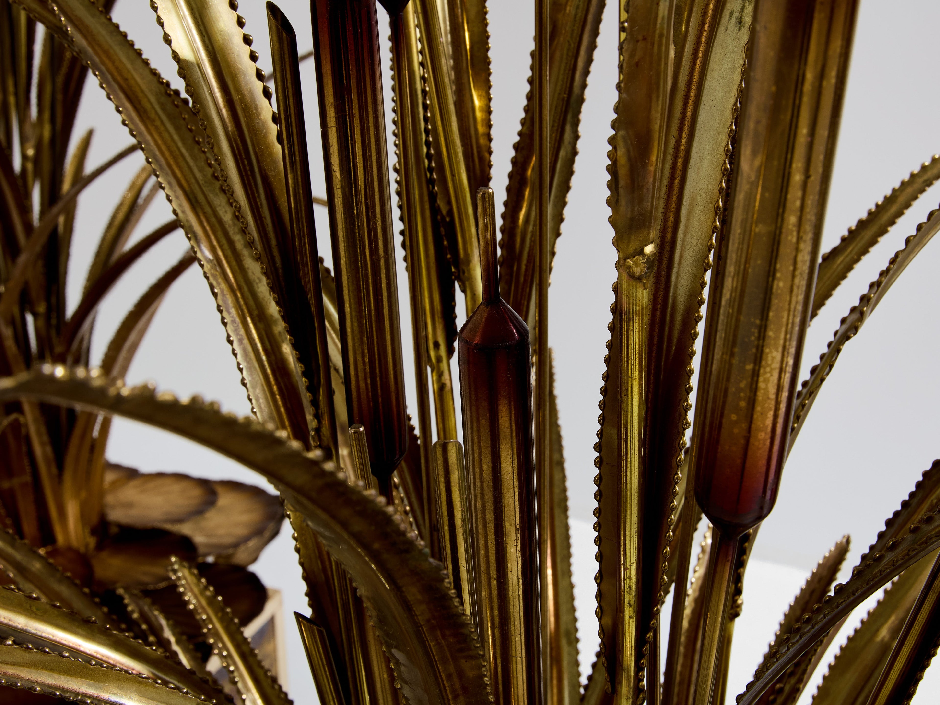 Maison Jansen pair of brass reeds water lilies floor lamps 1970s
