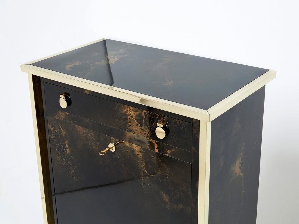 Rare golden lacquer and brass Maison Jansen secretary cabinet 1970s