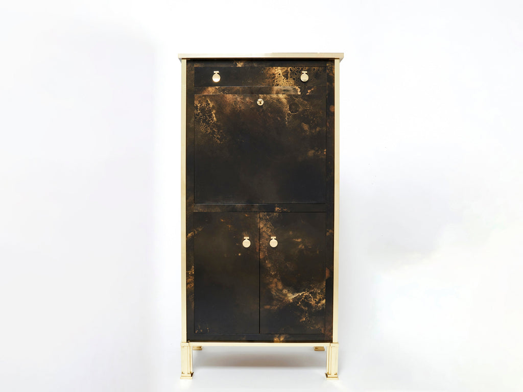 Rare golden lacquer and brass Maison Jansen secretary cabinet 1970s