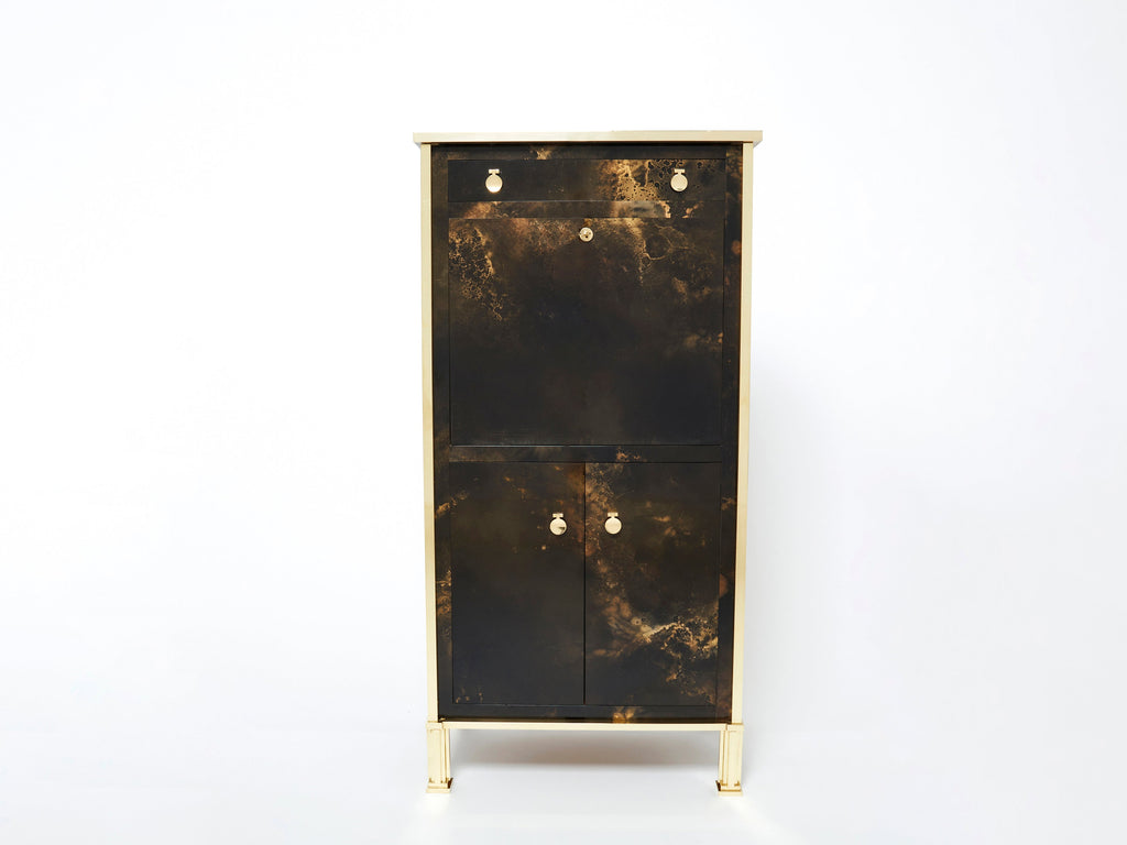 Rare golden lacquer and brass Maison Jansen secretary cabinet 1970s