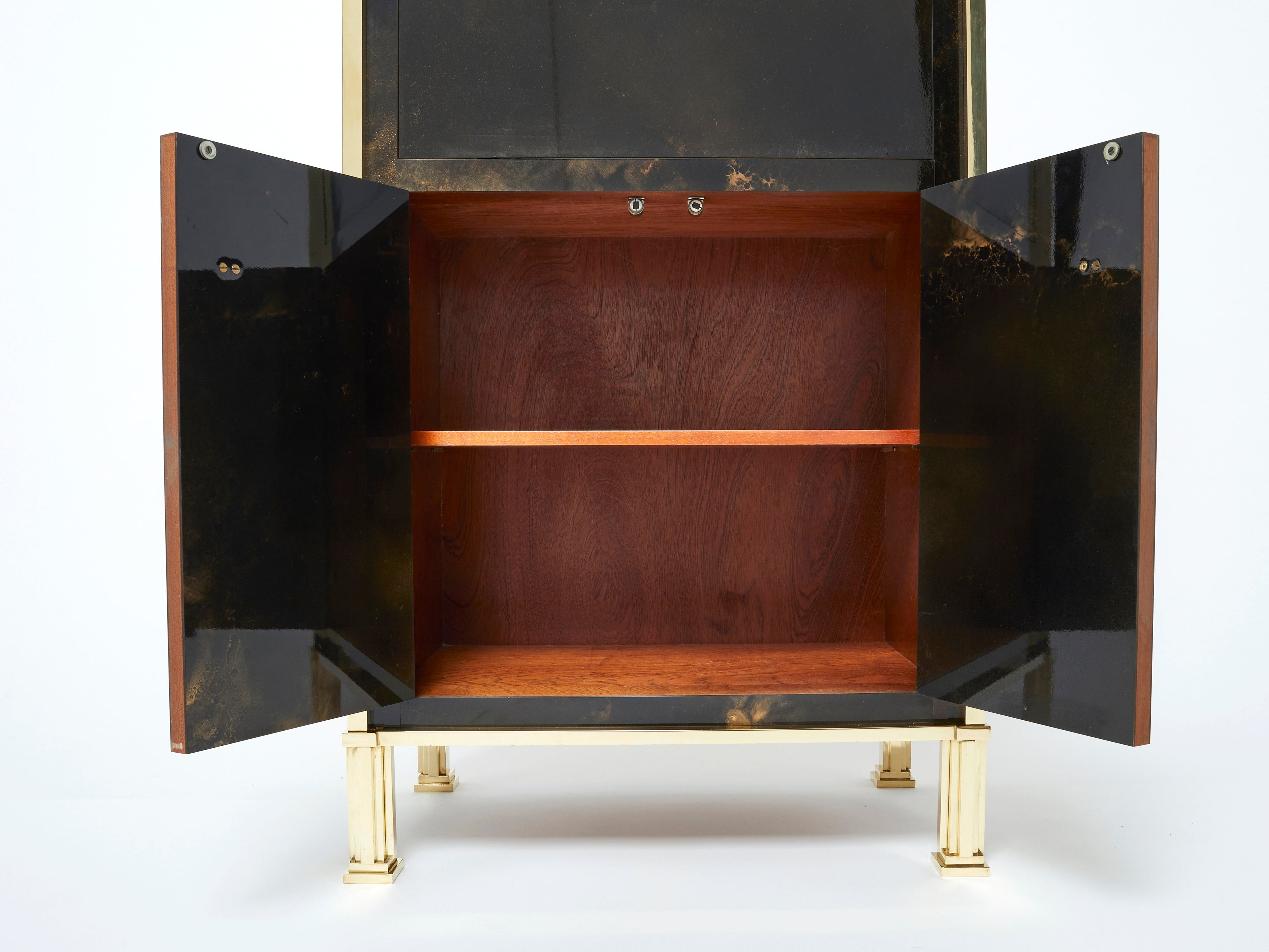Rare golden lacquer and brass Maison Jansen secretary cabinet 1970s