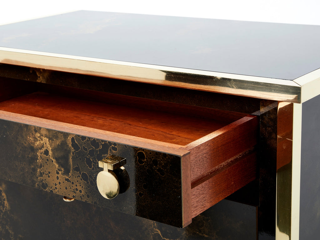 Rare golden lacquer and brass Maison Jansen secretary cabinet 1970s