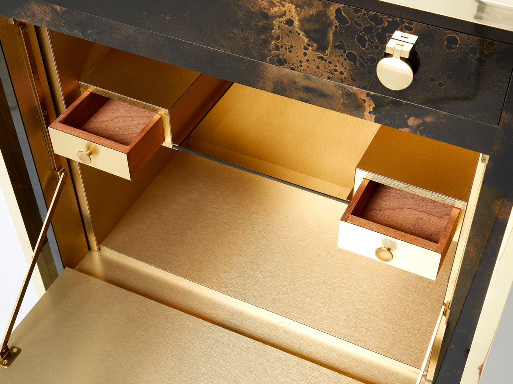 Rare golden lacquer and brass Maison Jansen secretary cabinet 1970s