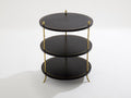 Maison Jansen three-tier gueridon table bronze black leather 1970s
