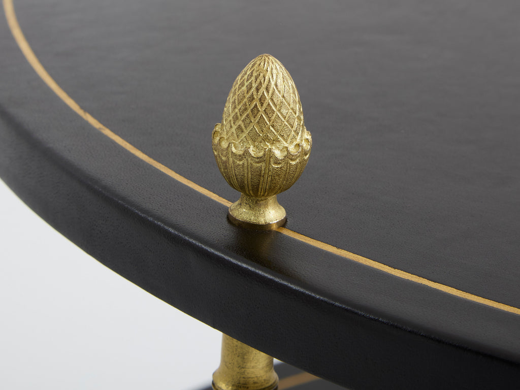 Maison Jansen three-tier gueridon table bronze black leather 1970s
