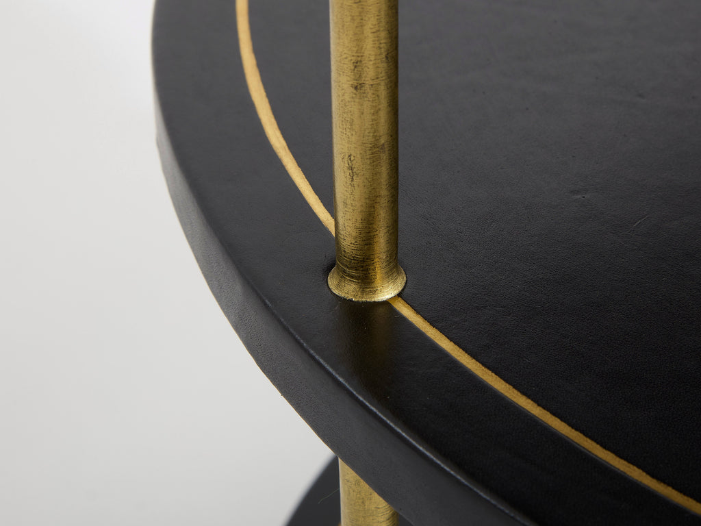 Maison Jansen three-tier gueridon table bronze black leather 1970s