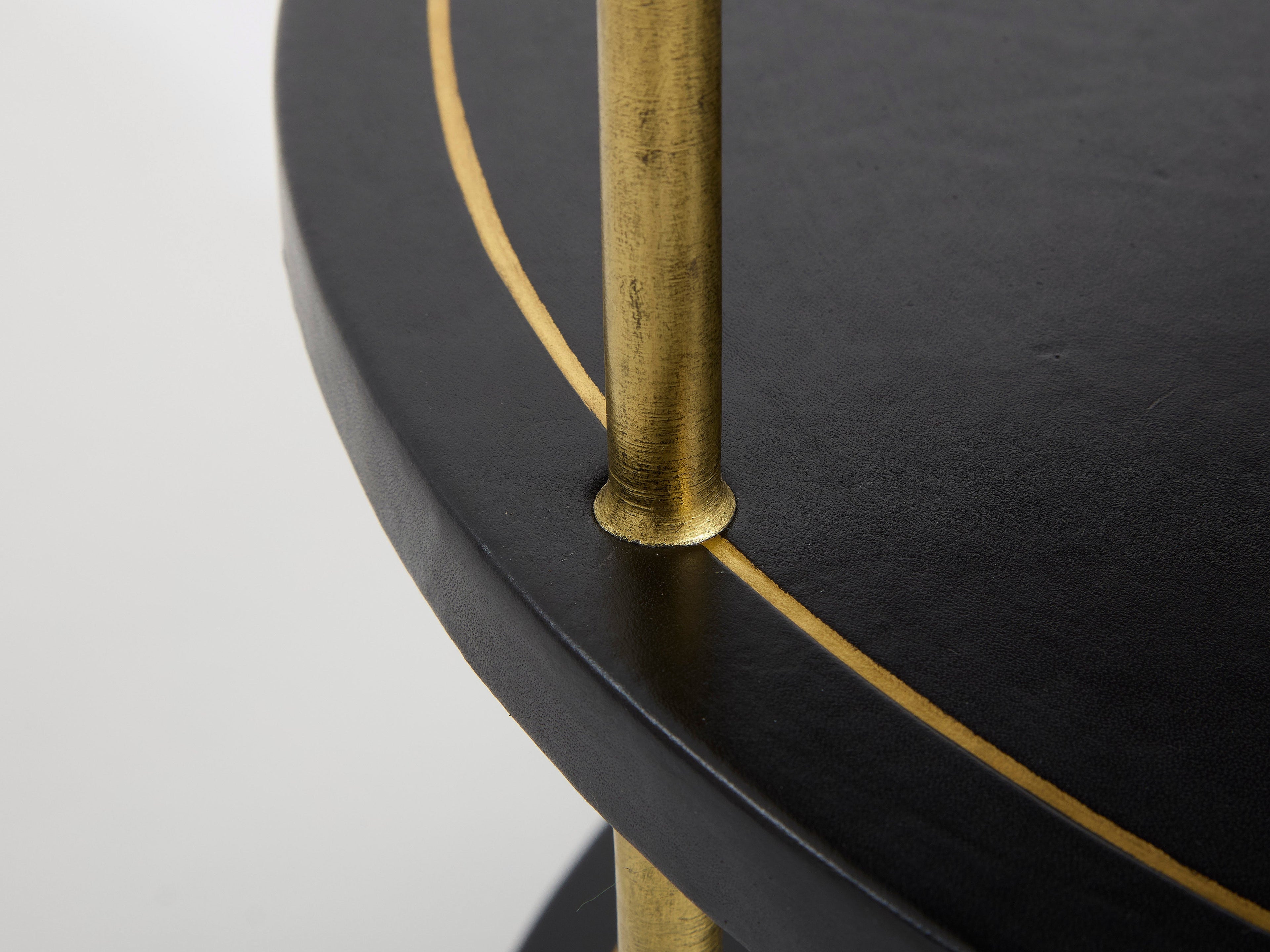 Maison Jansen three-tier gueridon table bronze black leather 1970s