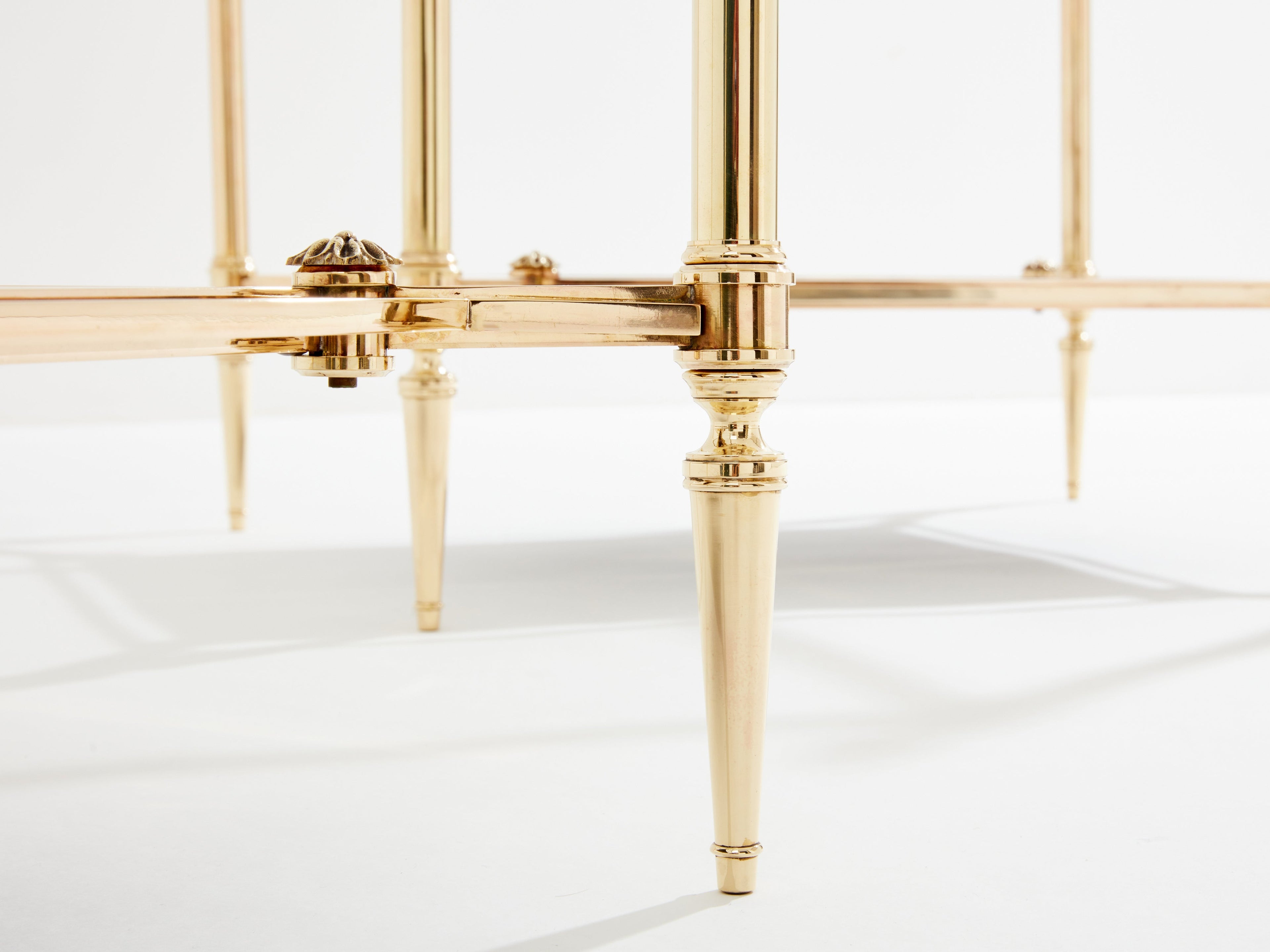 Maison Jansen two-tier brass opaline glass end tables 1970s