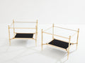 Maison Jansen two-tier brass opaline glass end tables 1970s