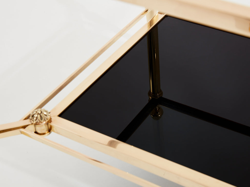 Maison Jansen two-tier brass opaline glass end tables 1970s