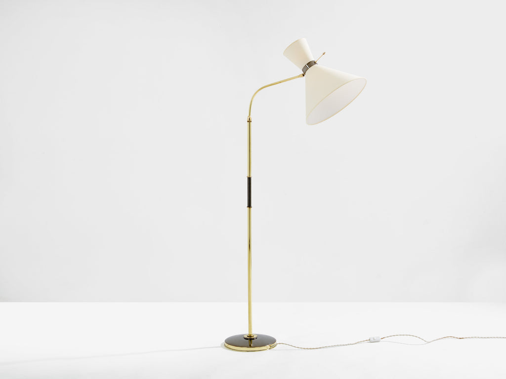 Maison Lunel diabolo brass gunmetal floor lamp 1950s