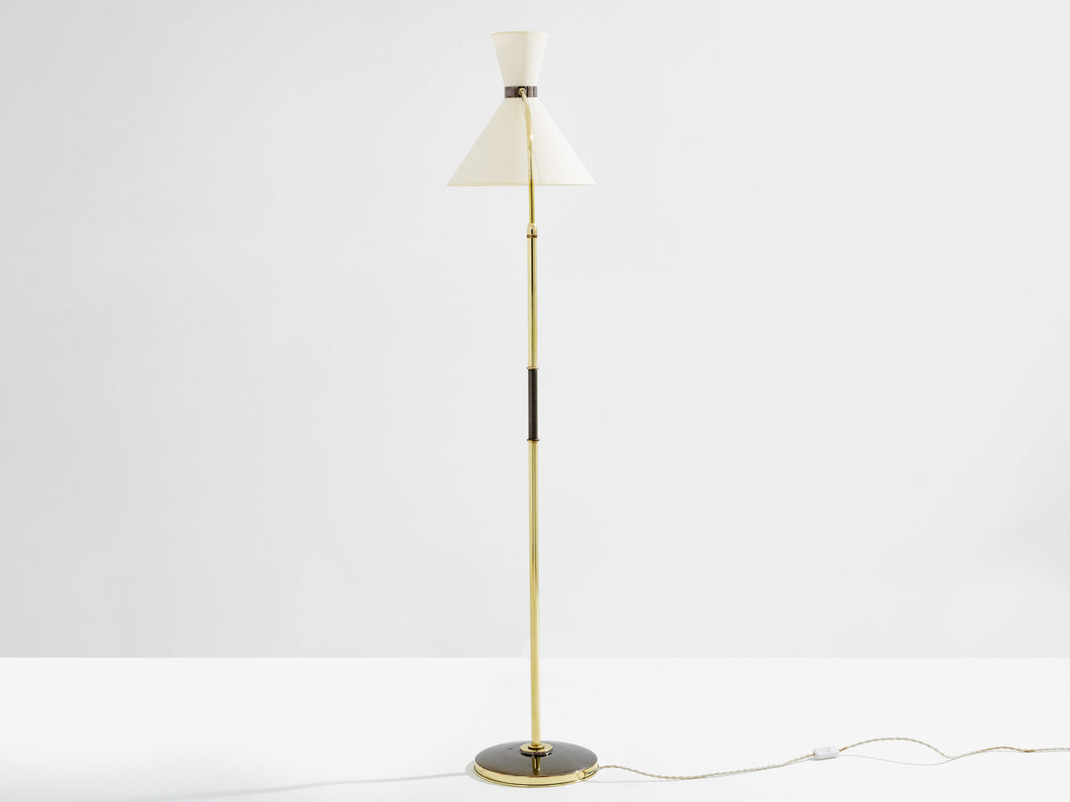 Maison Lunel diabolo brass gunmetal floor lamp 1950s