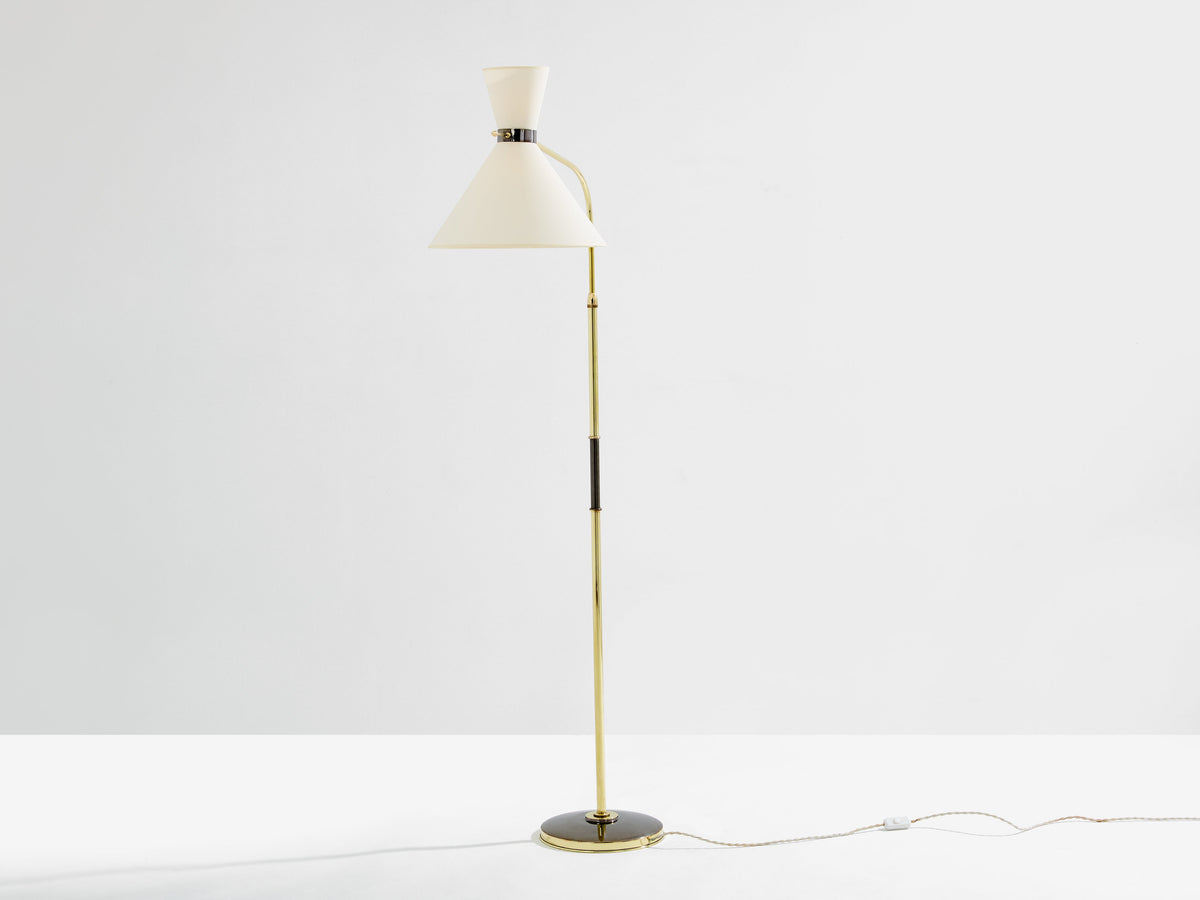 Maison Lunel diabolo brass gunmetal floor lamp 1950s