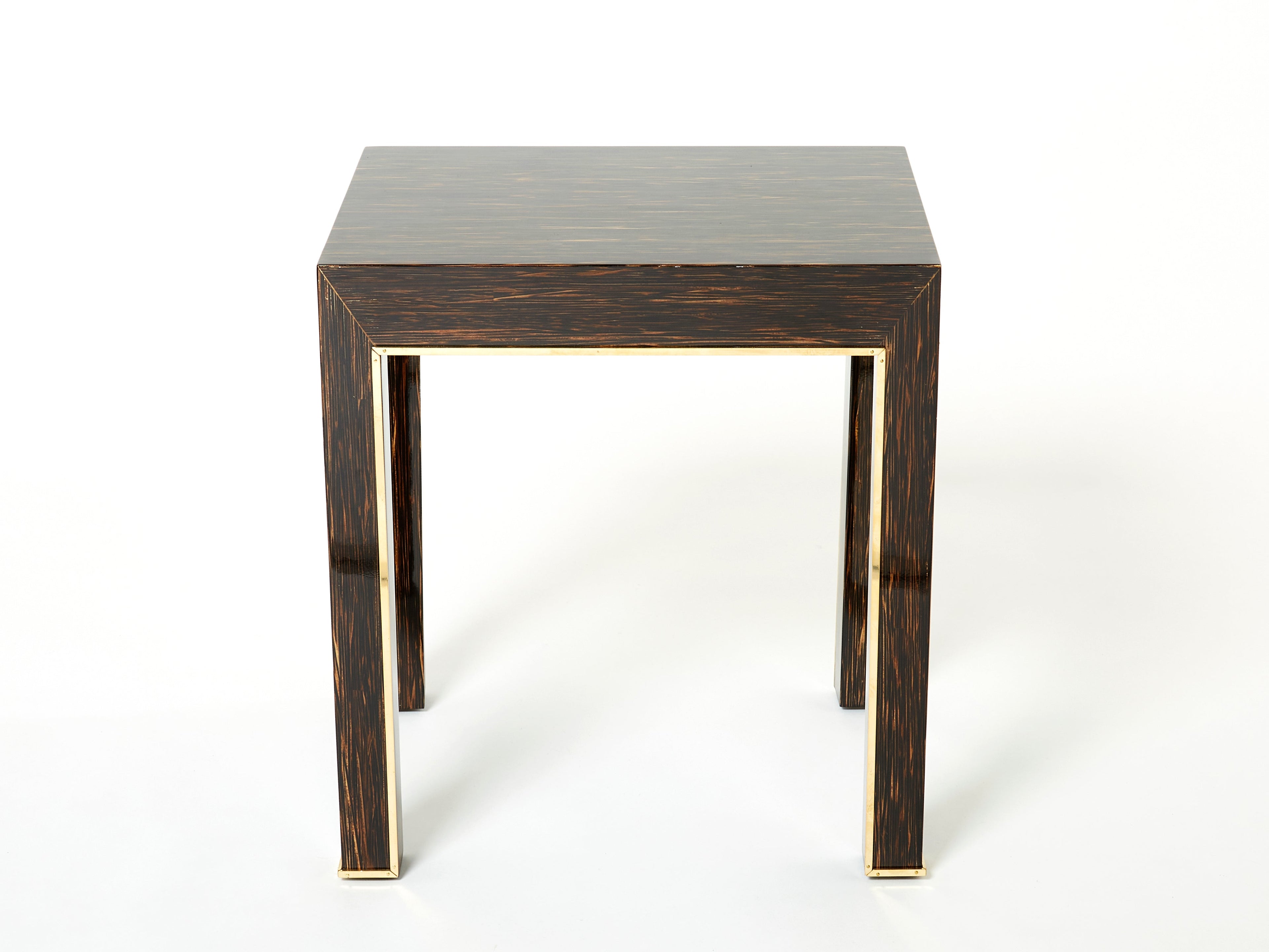 Pair of Romeo Paris palm wood and brass end tables 1970s