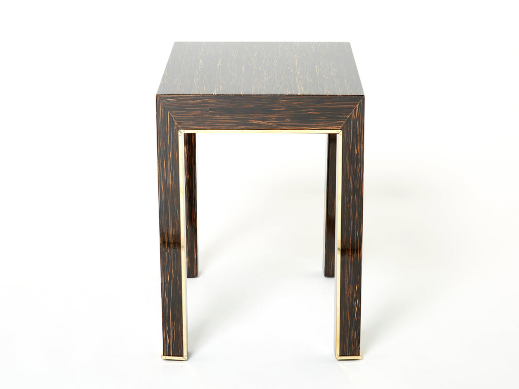 Pair of Romeo Paris palm wood and brass end tables 1970s