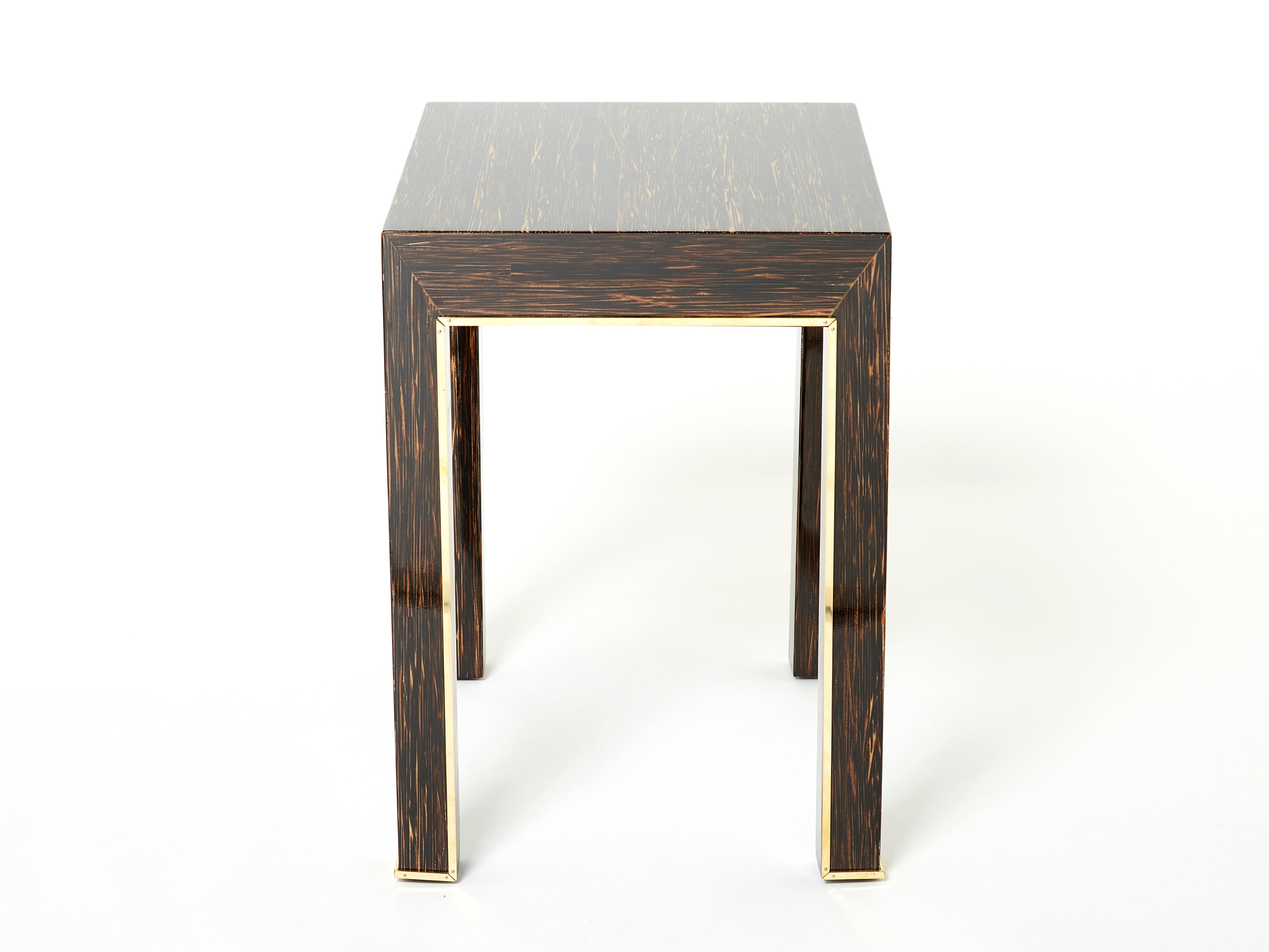 Pair of Romeo Paris palm wood and brass end tables 1970s