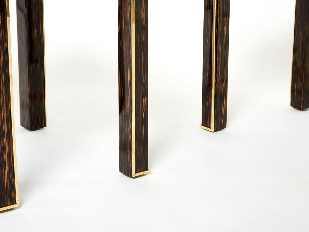 Pair of Romeo Paris palm wood and brass end tables 1970s
