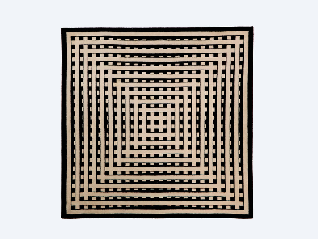 Marcello Morandini black and beige kinetic tufted wool rug 1989