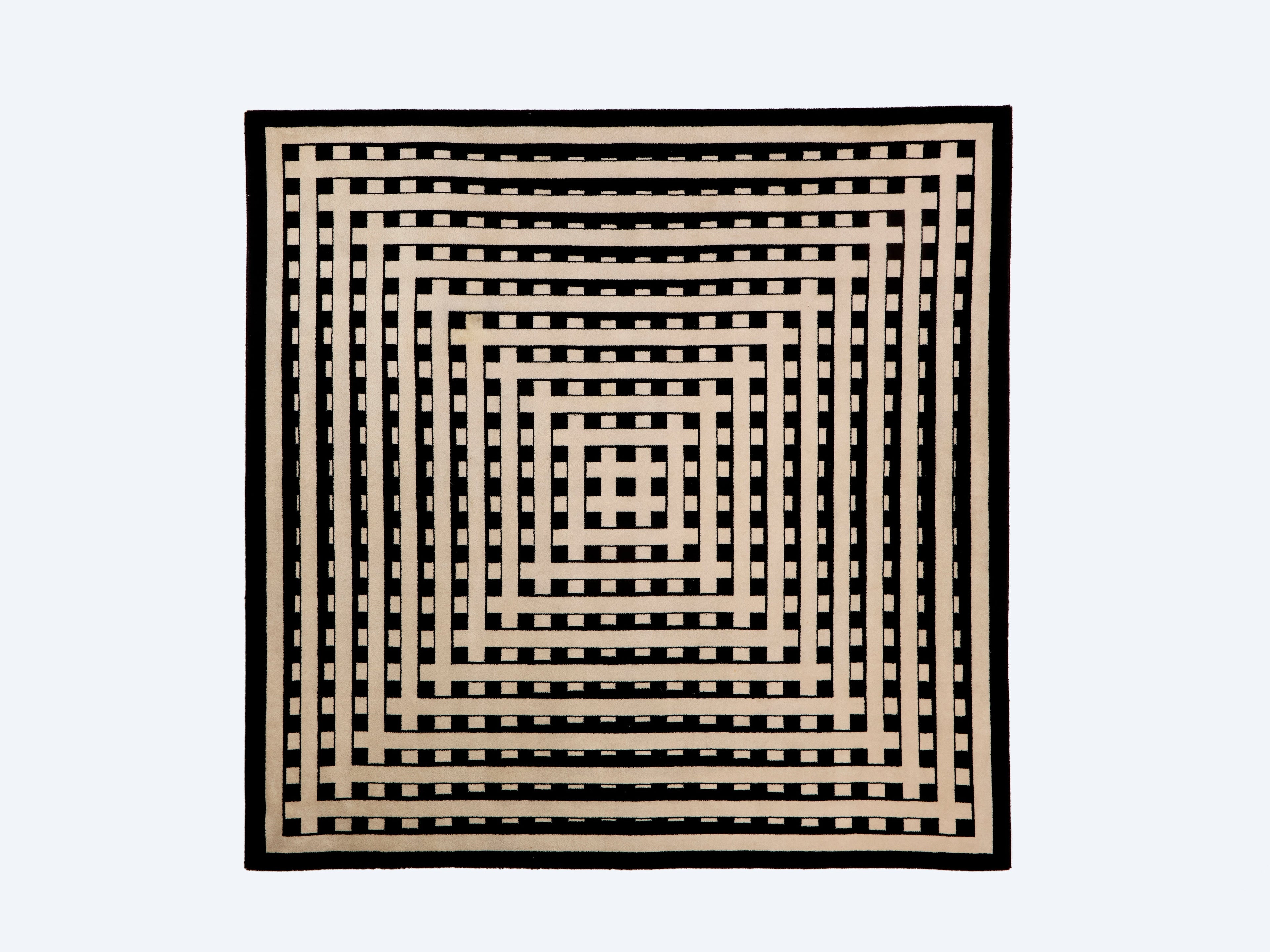 Marcello Morandini black and beige kinetic tufted wool rug 1989