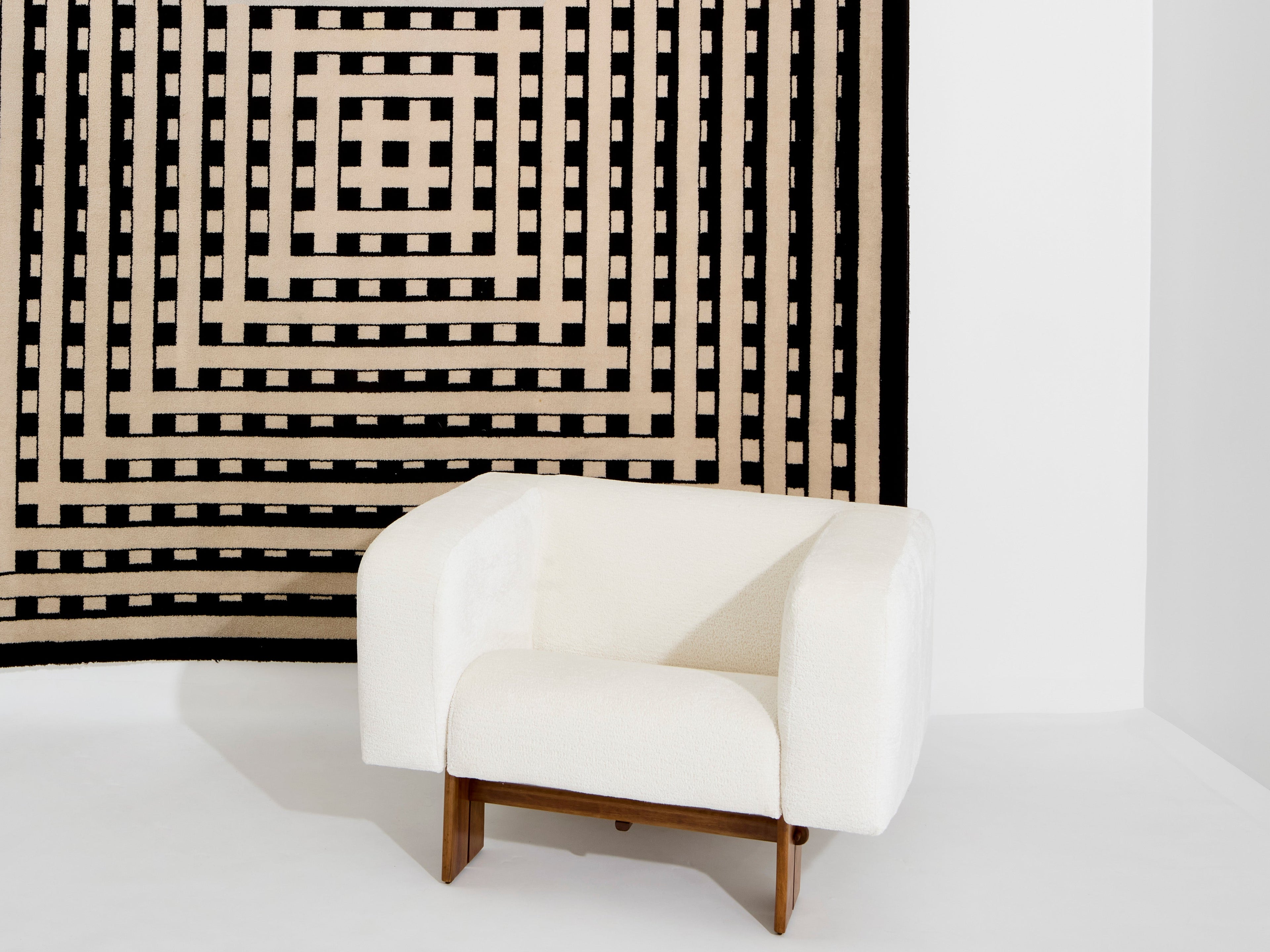 Marcello Morandini black and beige kinetic tufted wool rug 1989
