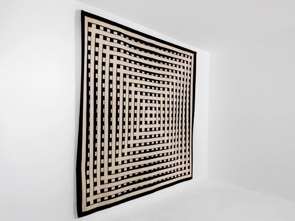 Marcello Morandini black and beige kinetic tufted wool rug 1989
