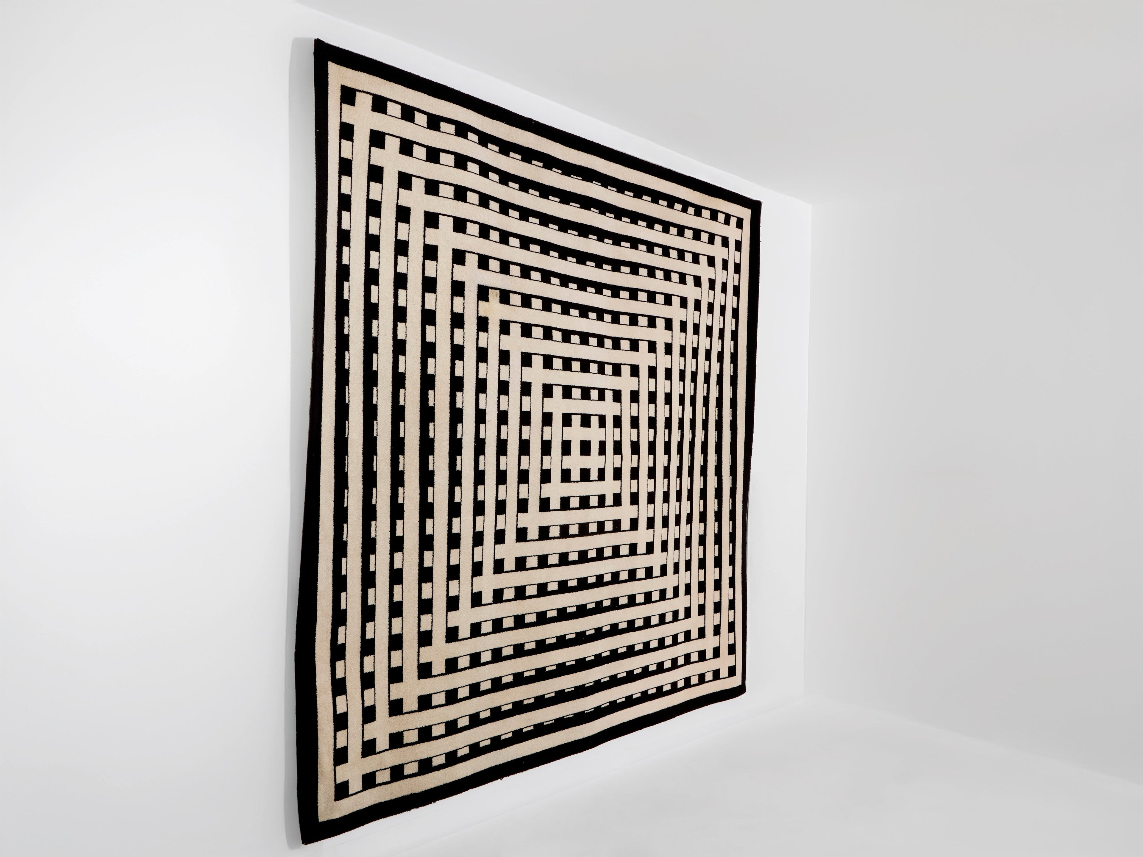 Marcello Morandini black and beige kinetic tufted wool rug 1989