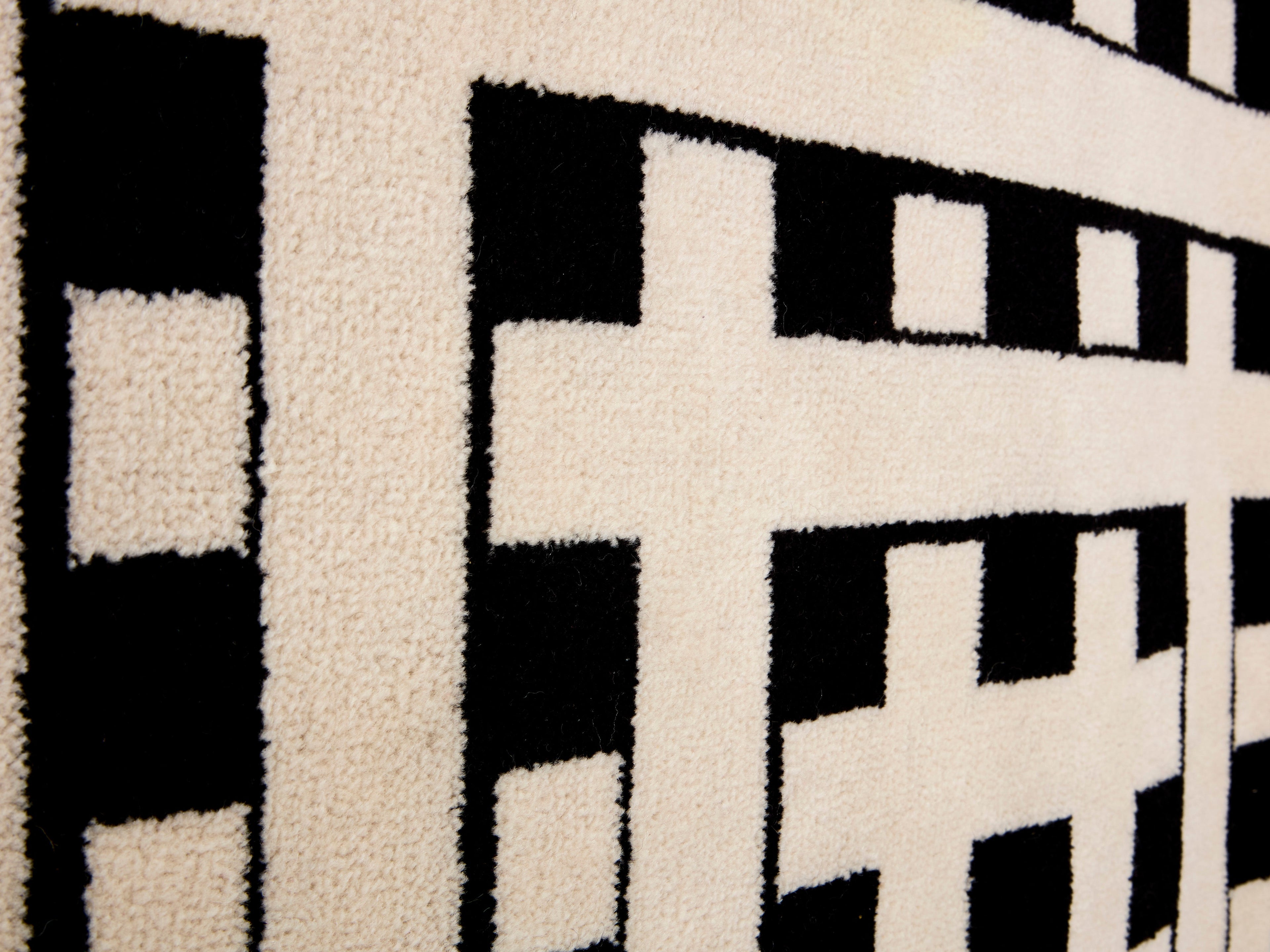 Marcello Morandini black and beige kinetic tufted wool rug 1989