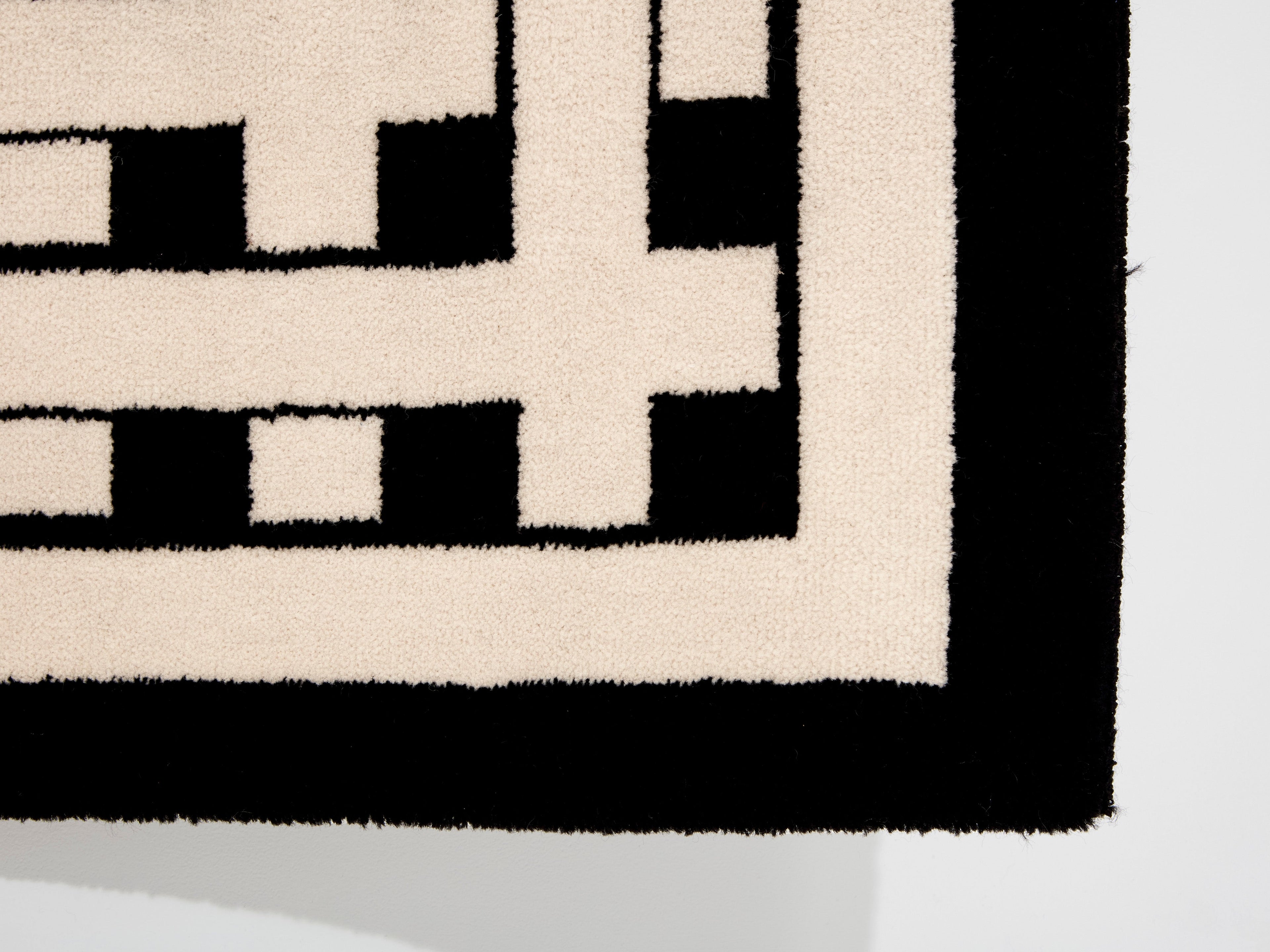 Marcello Morandini black and beige kinetic tufted wool rug 1989