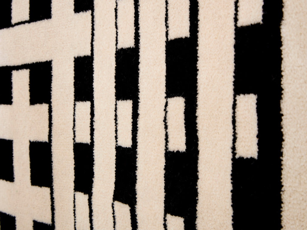 Marcello Morandini black and beige kinetic tufted wool rug 1989