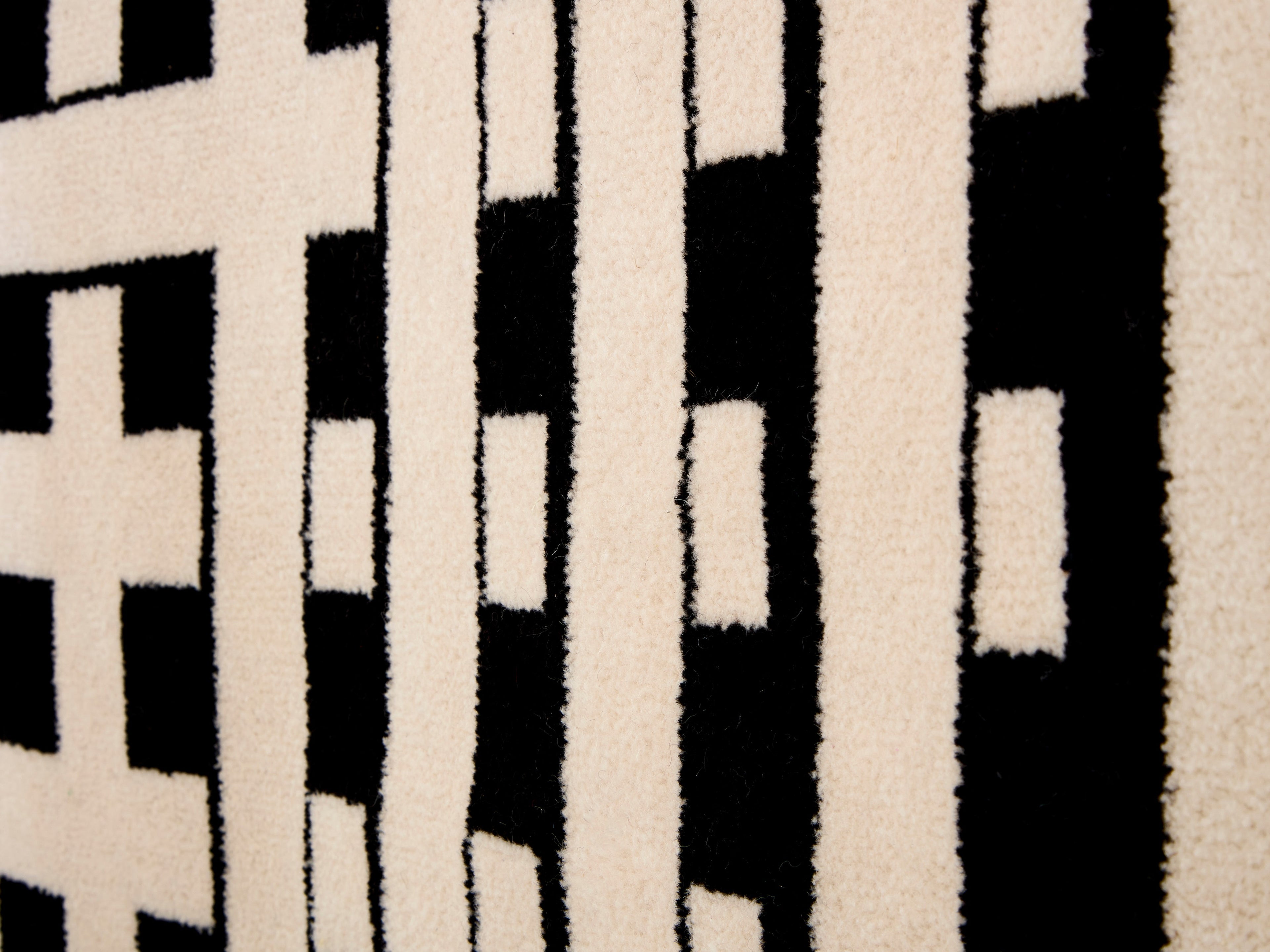 Marcello Morandini black and beige kinetic tufted wool rug 1989