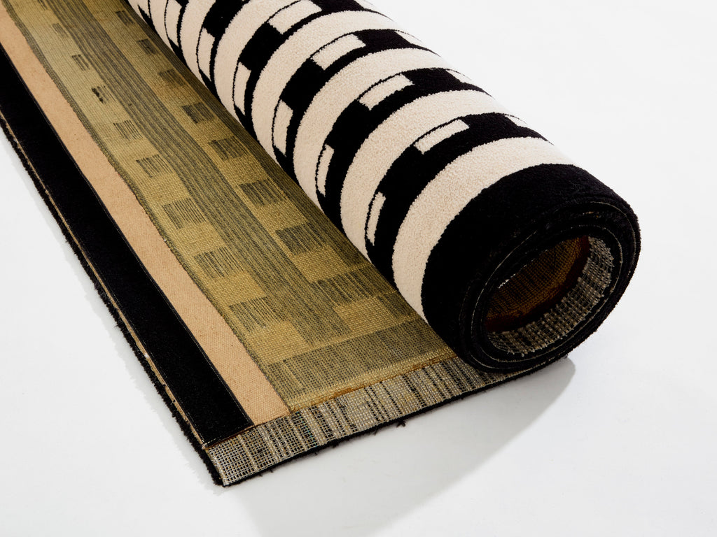 Marcello Morandini black and beige kinetic tufted wool rug 1989