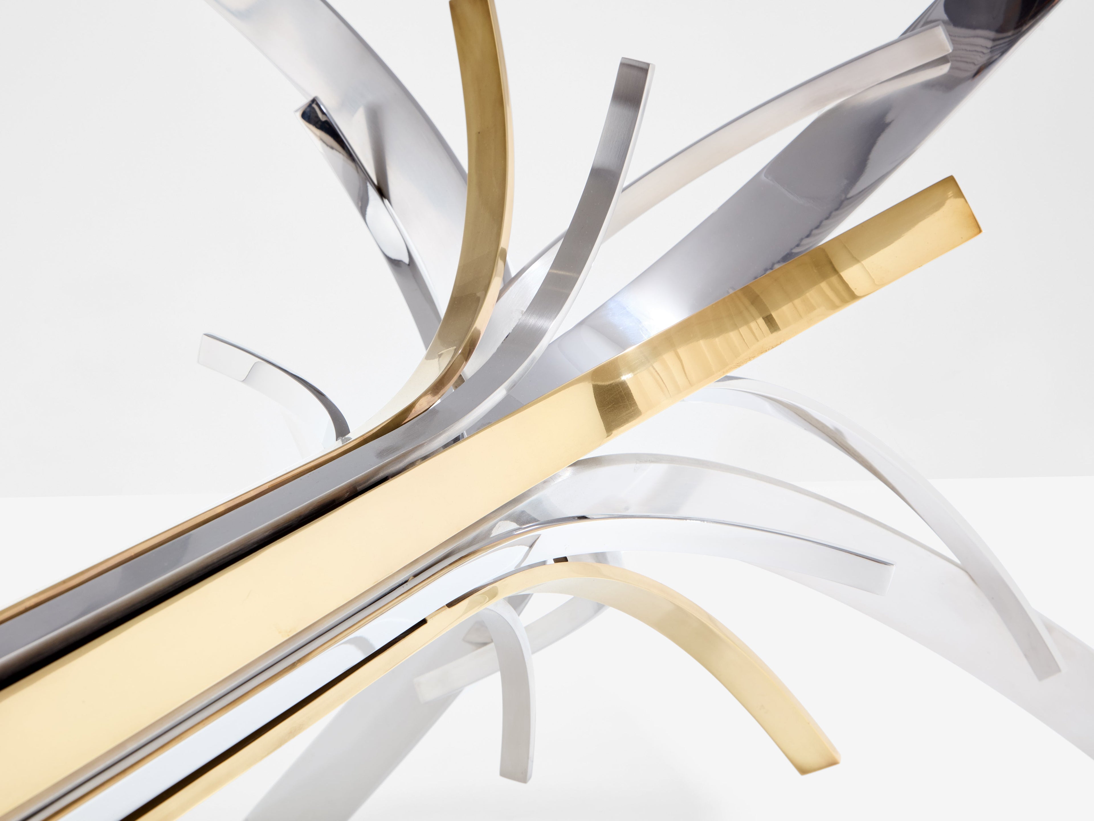 Maria Pergay polished steel and brass dining table Gerbe 1970