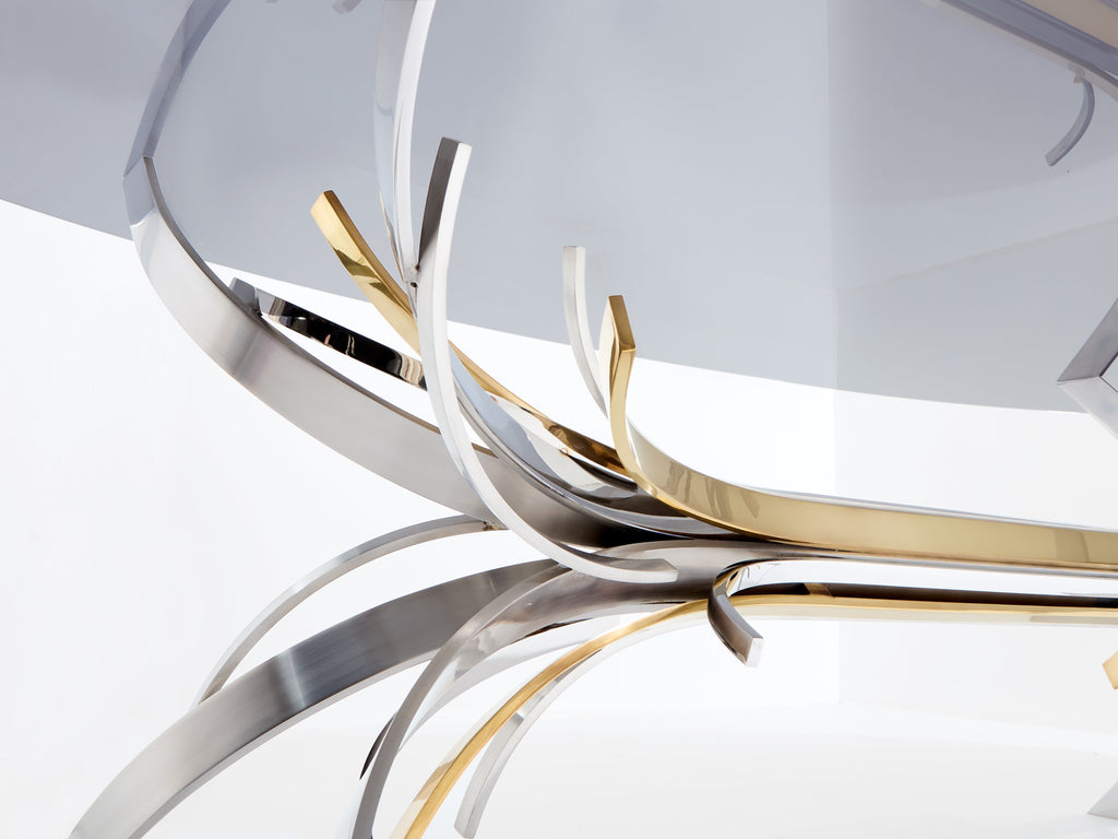 Maria Pergay polished steel and brass dining table Gerbe 1970