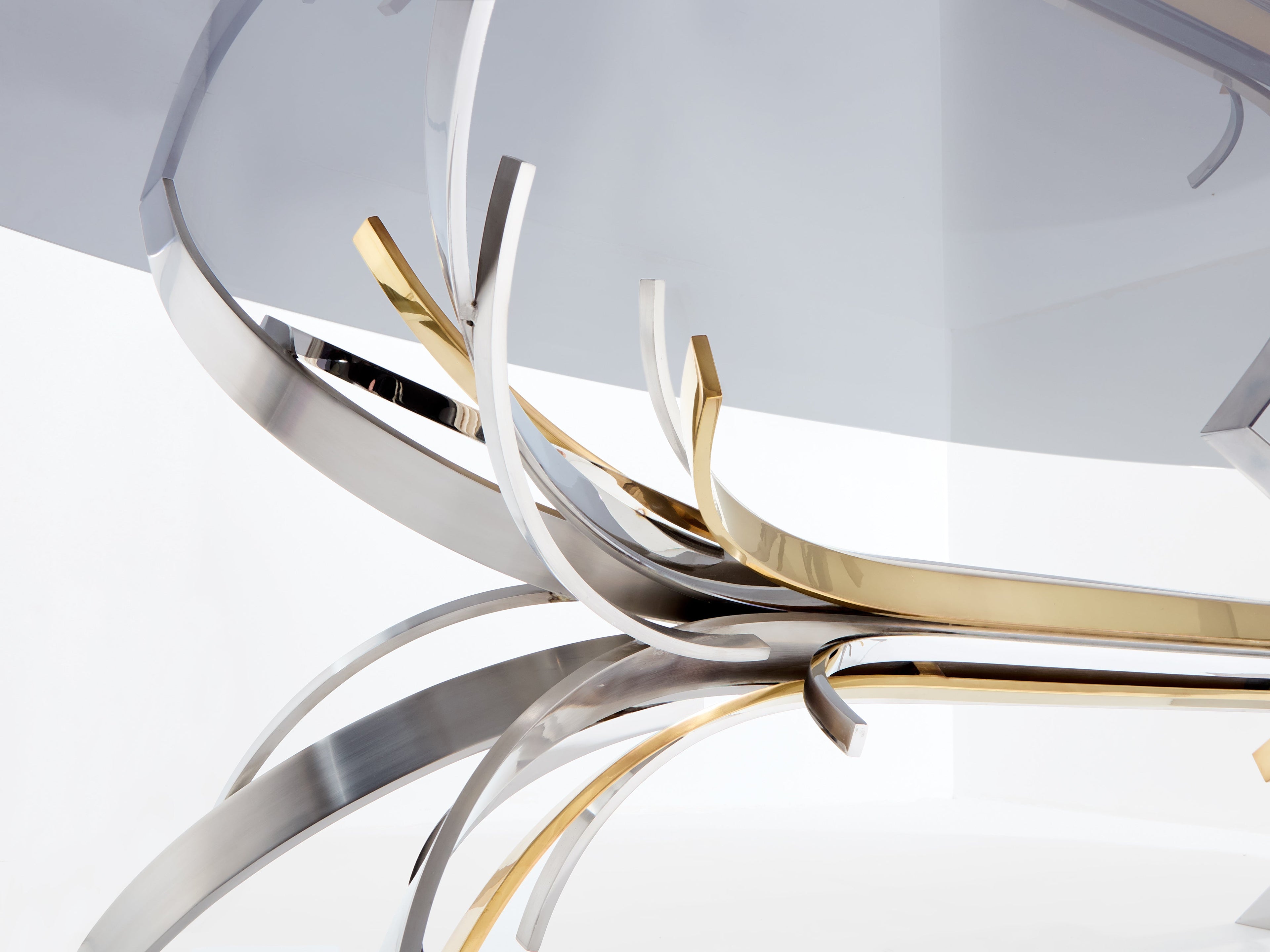 Maria Pergay polished steel and brass dining table Gerbe 1970