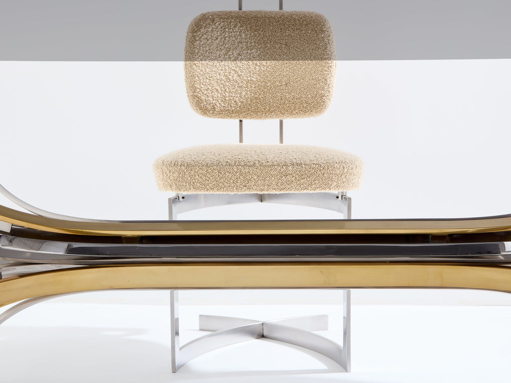 Maria Pergay polished steel and brass dining table Gerbe 1970