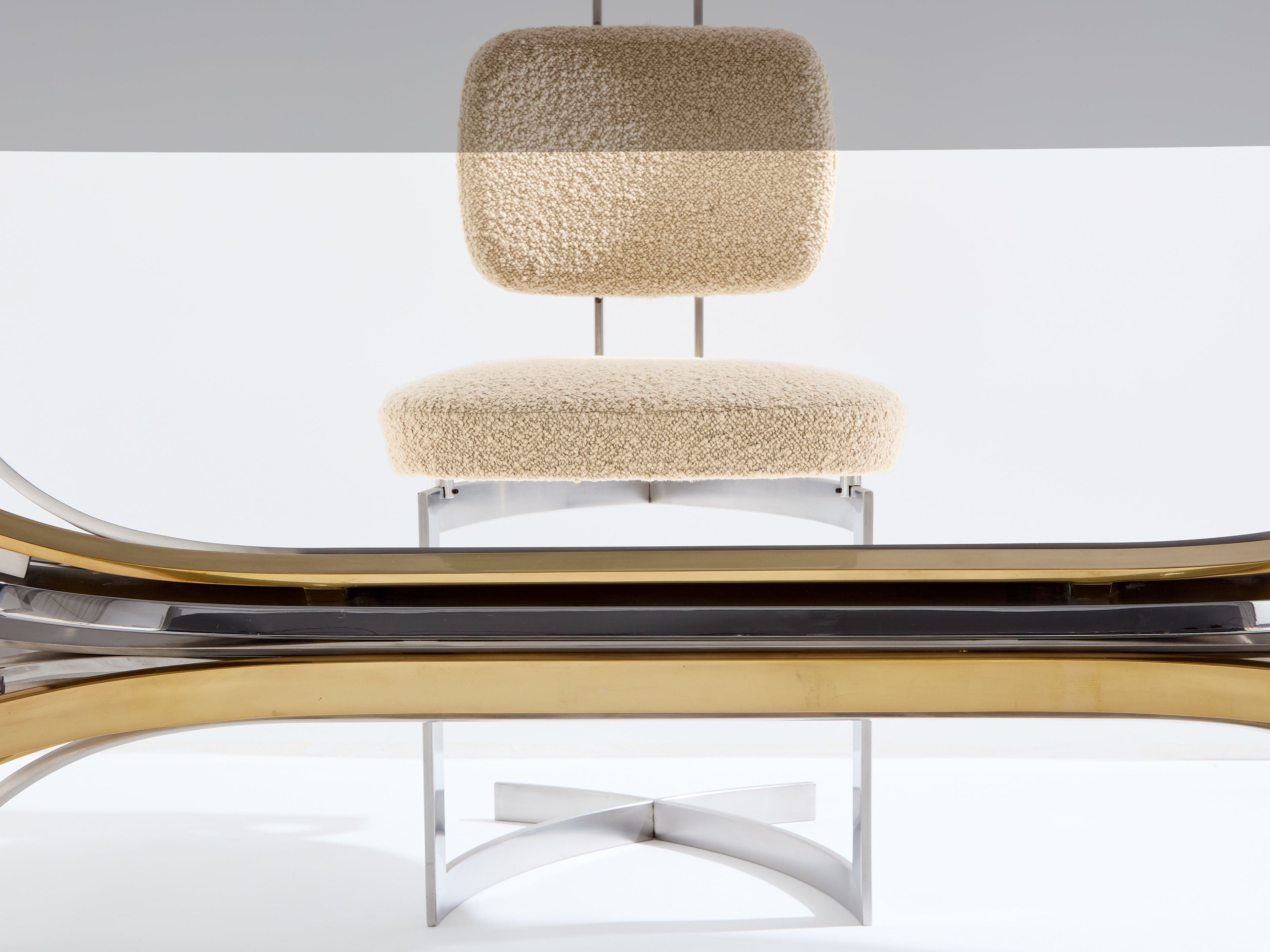 Maria Pergay polished steel and brass dining table Gerbe 1970