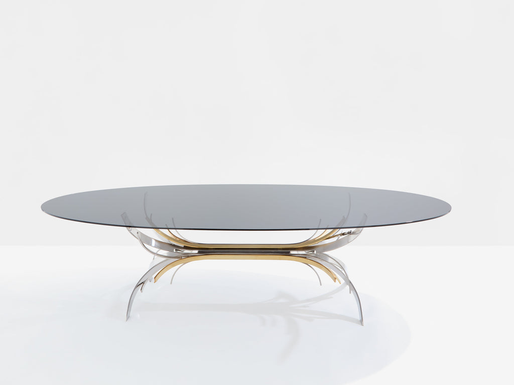 Maria Pergay polished steel and brass dining table Gerbe 1970