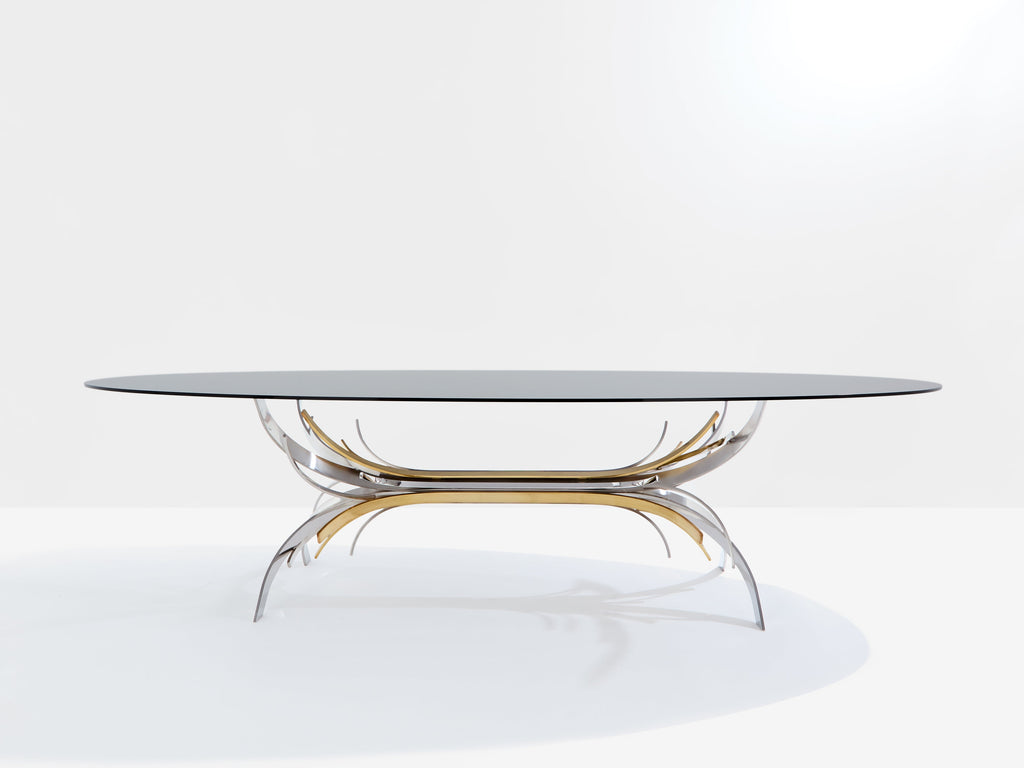Maria Pergay polished steel and brass dining table Gerbe 1970